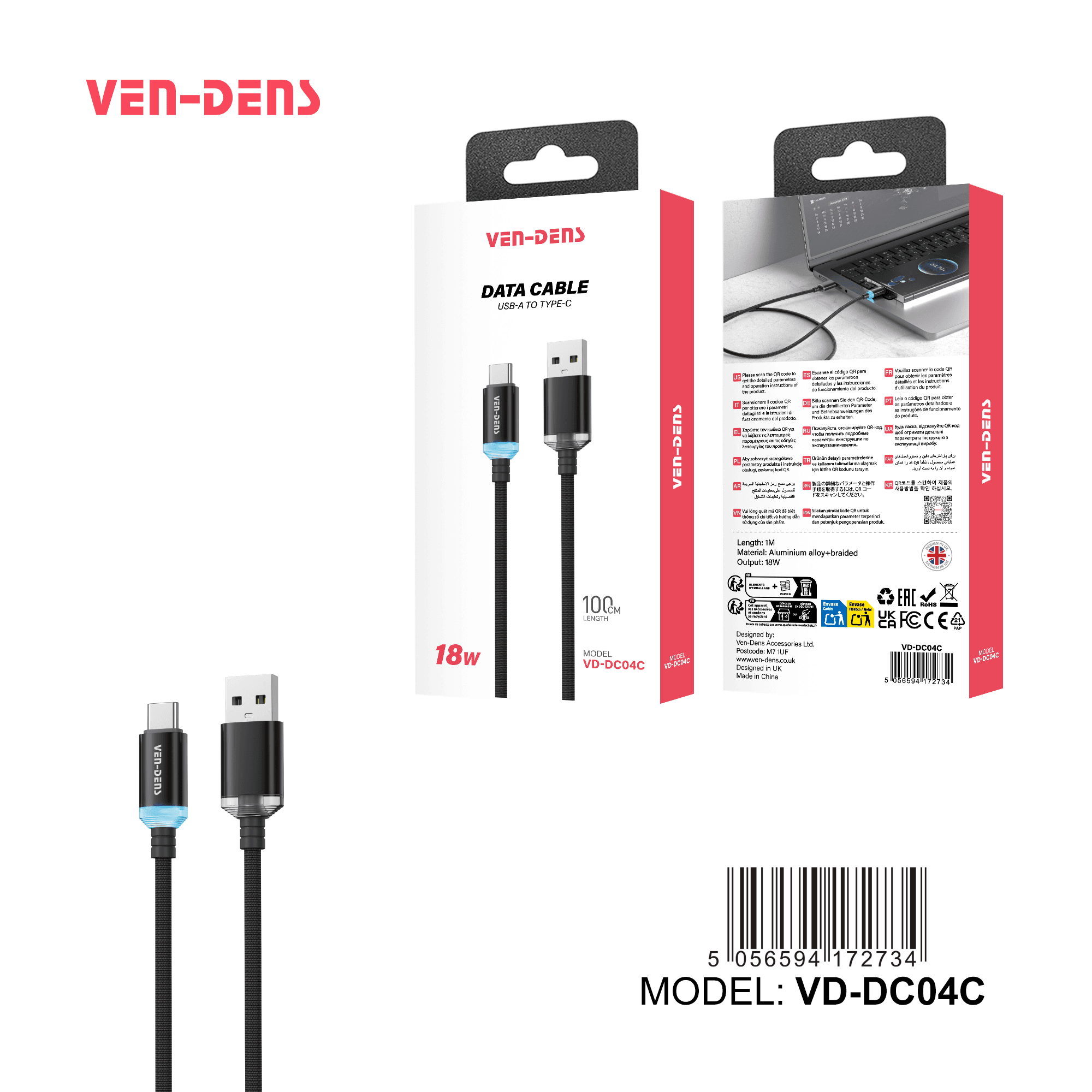 18W Cable USB A To TYPE C Cable