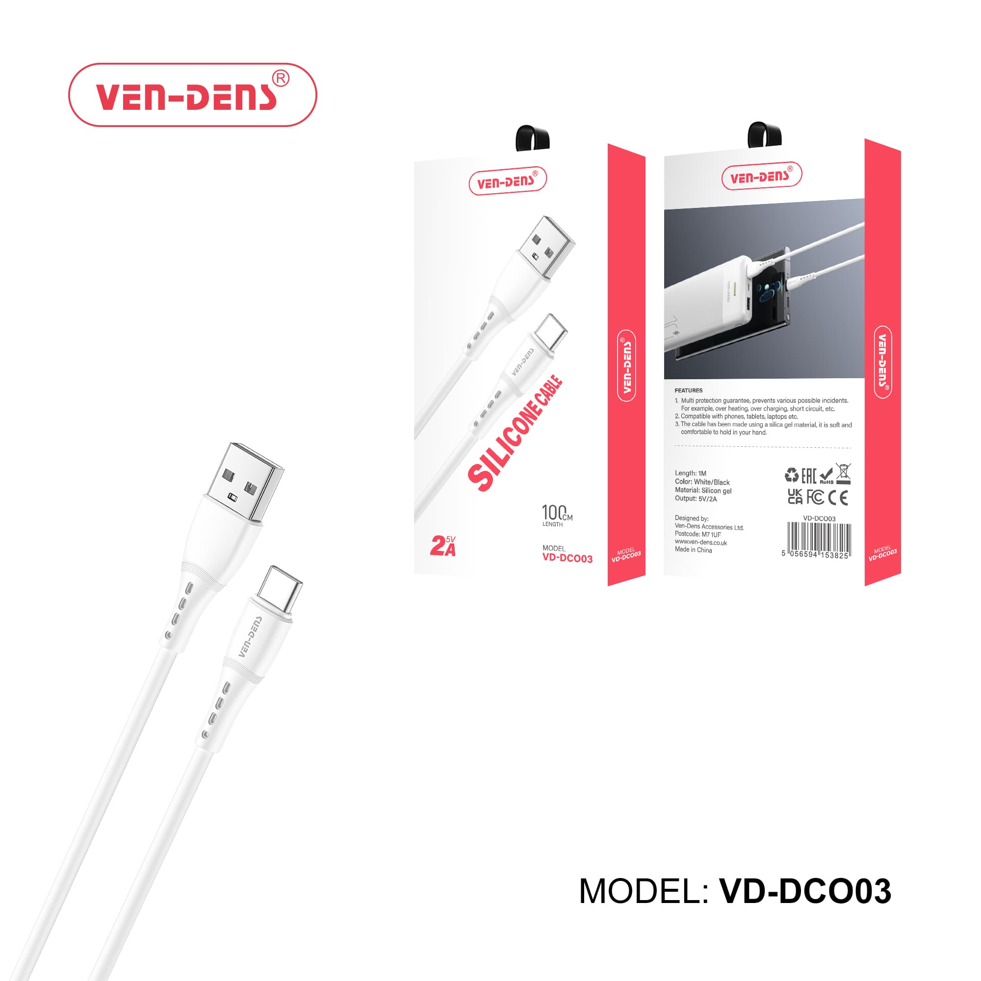 2A 5V Silicone Cable USB A To TYPE C Cable