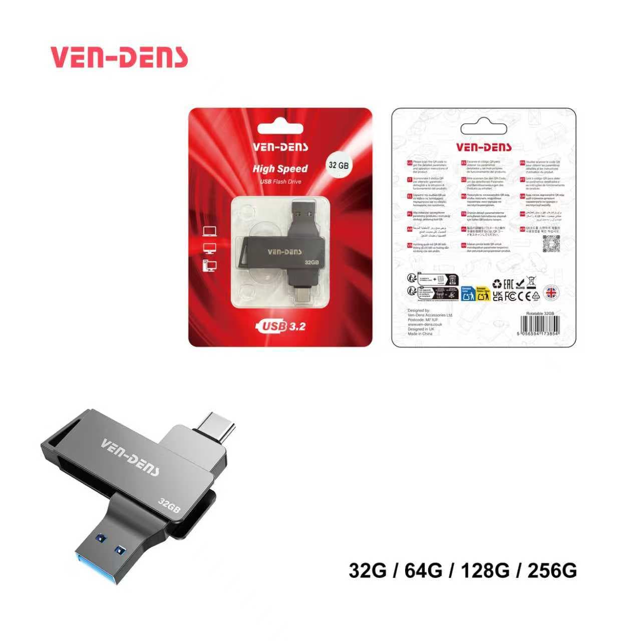 USB 3.2 Flash Drive 128GB, High-Speed Metal Pen Drive, 360° Rotating Design, Plug & Play Memory Stick for Laptop, PC, Car, TV (USB PENDRIVE C + A)