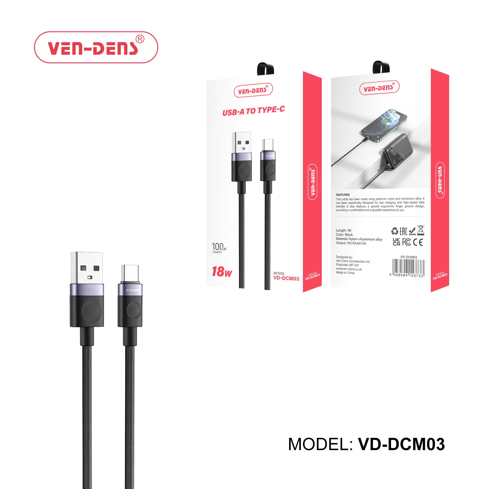 18W Cable USB A To TYPE C Cable
