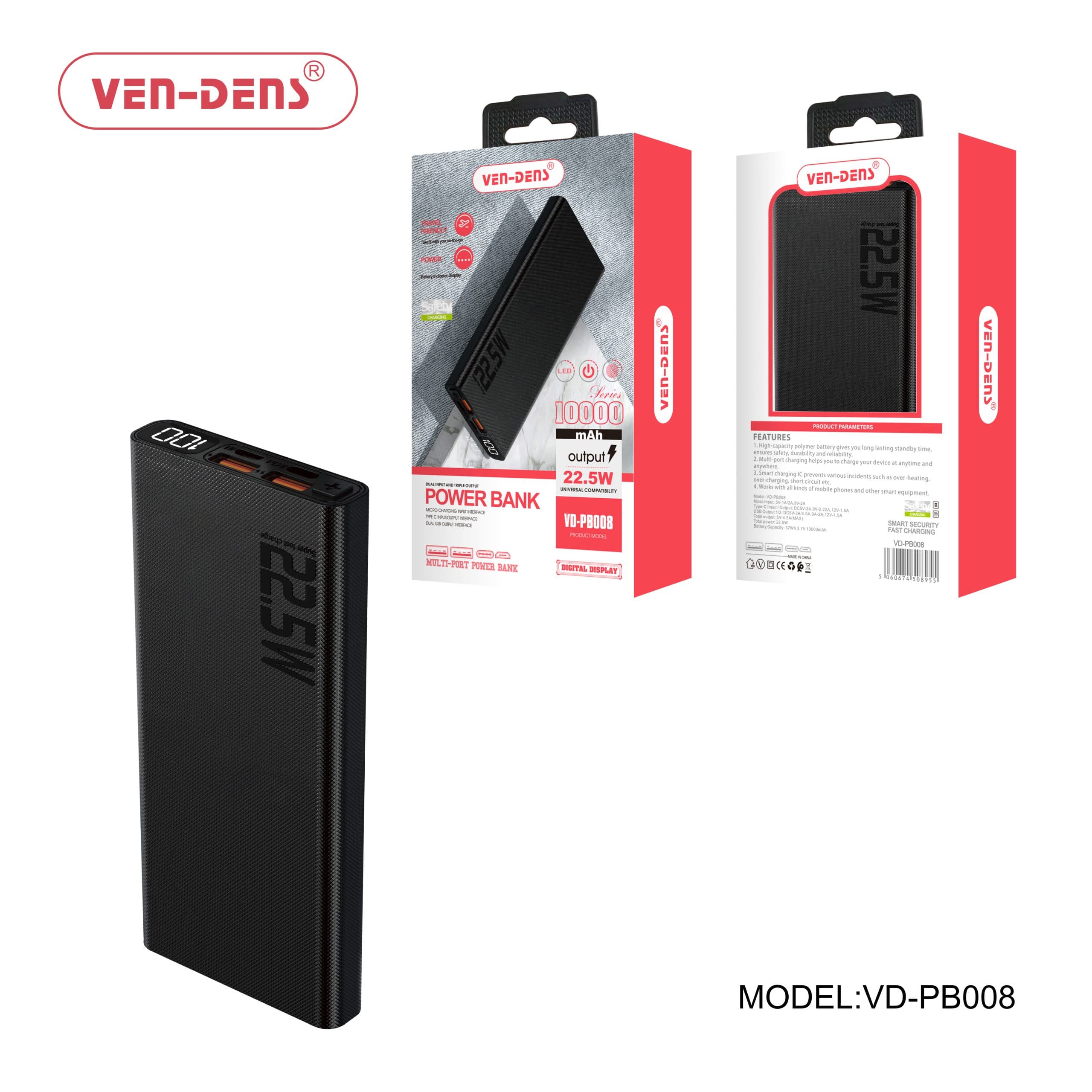 Power Bank 10000mAh Portable Charger 22.5W Dual Port USB & USB C Power Bank