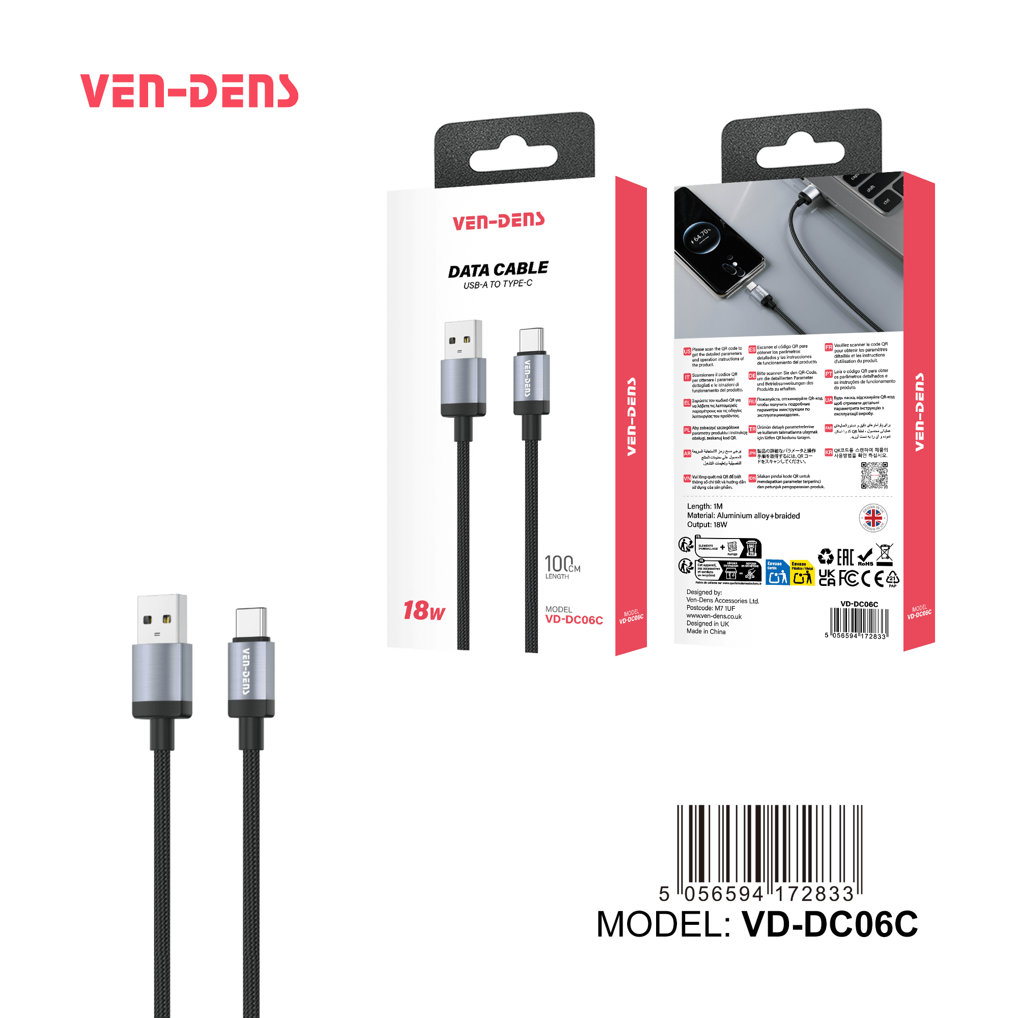 18W Cable USB A To TYPE C Cable