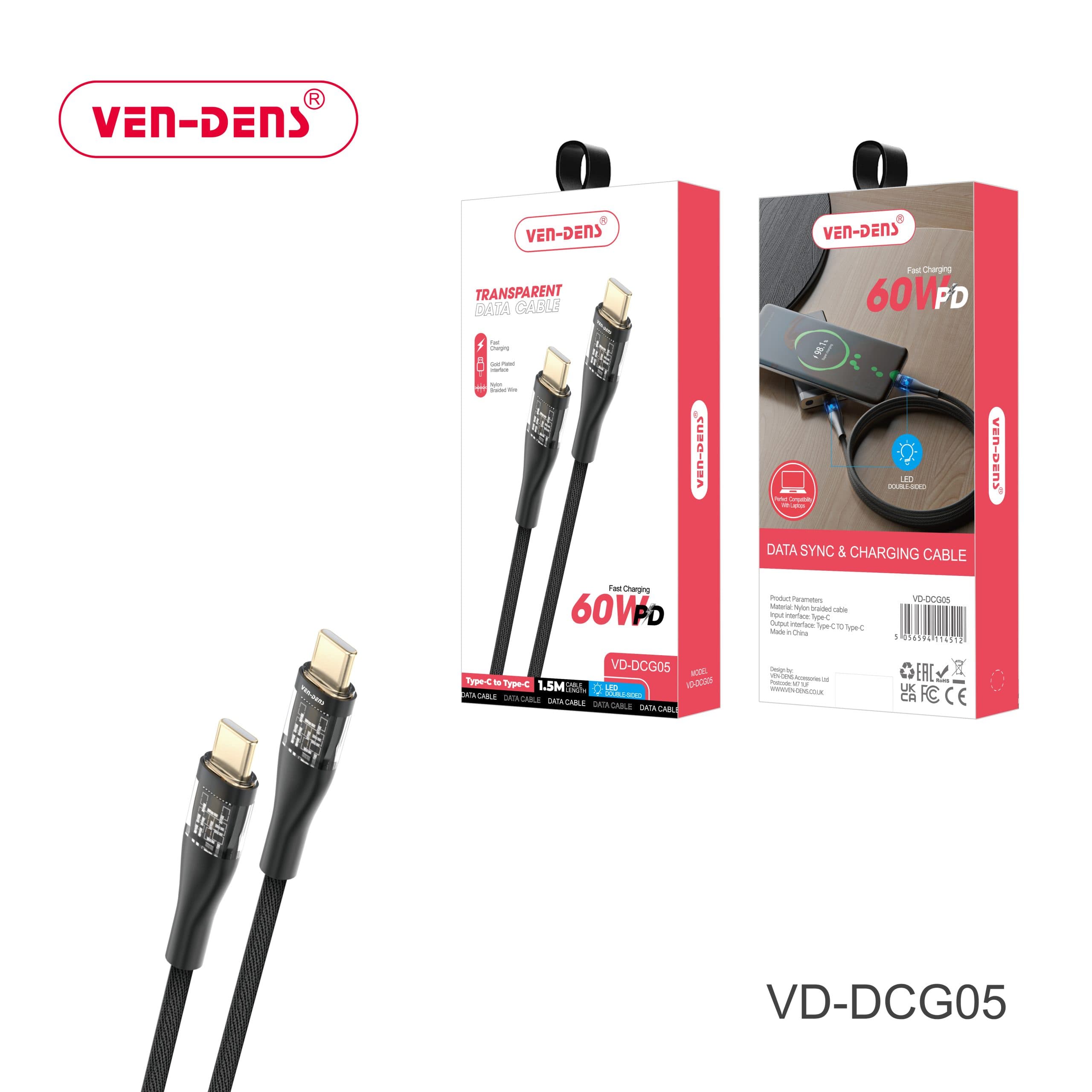 Transparent Aesthetics Data Sync & Fast Charging Cable USB C To TYPE C Cable