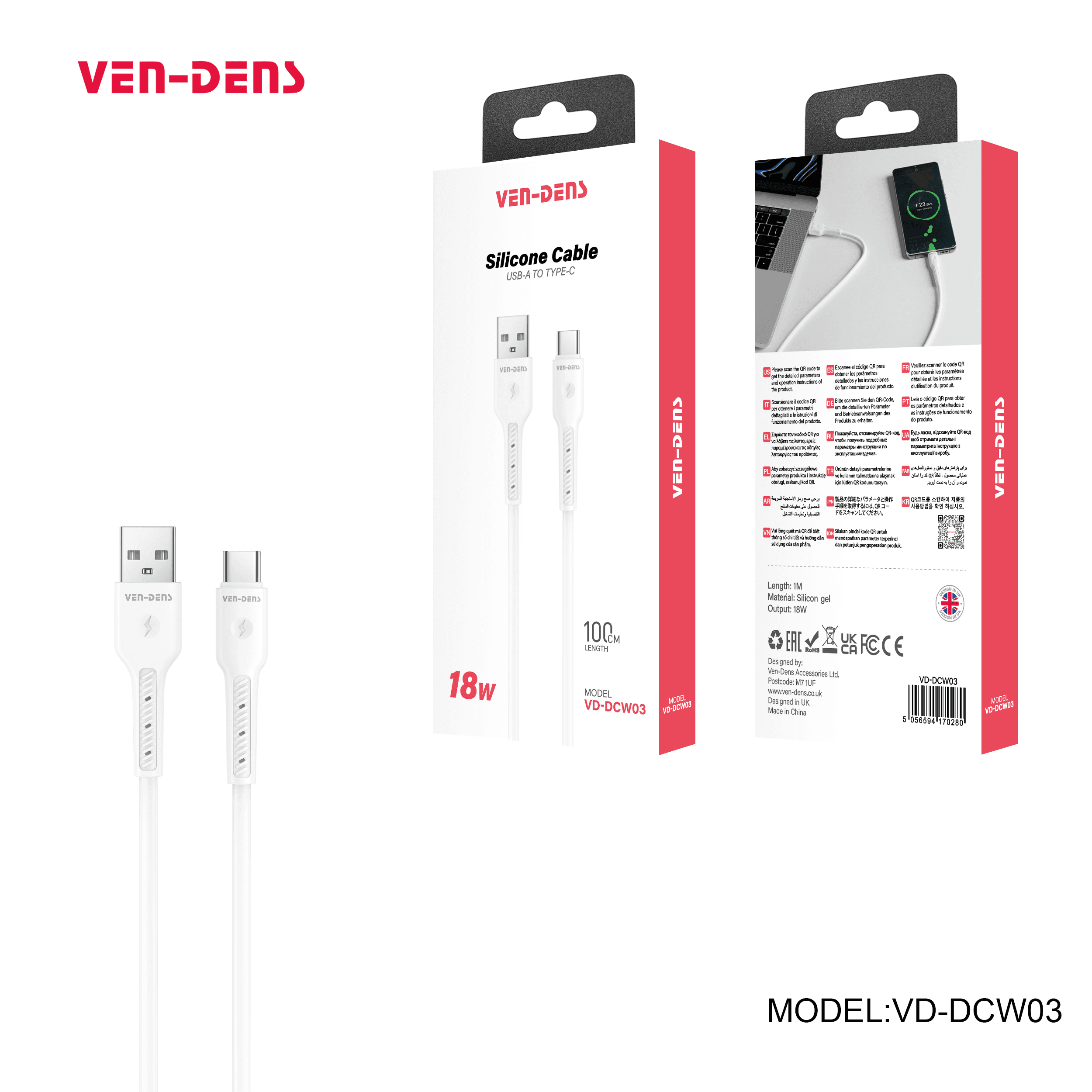 18W Silicone Cable USB A To TYPE C Cable