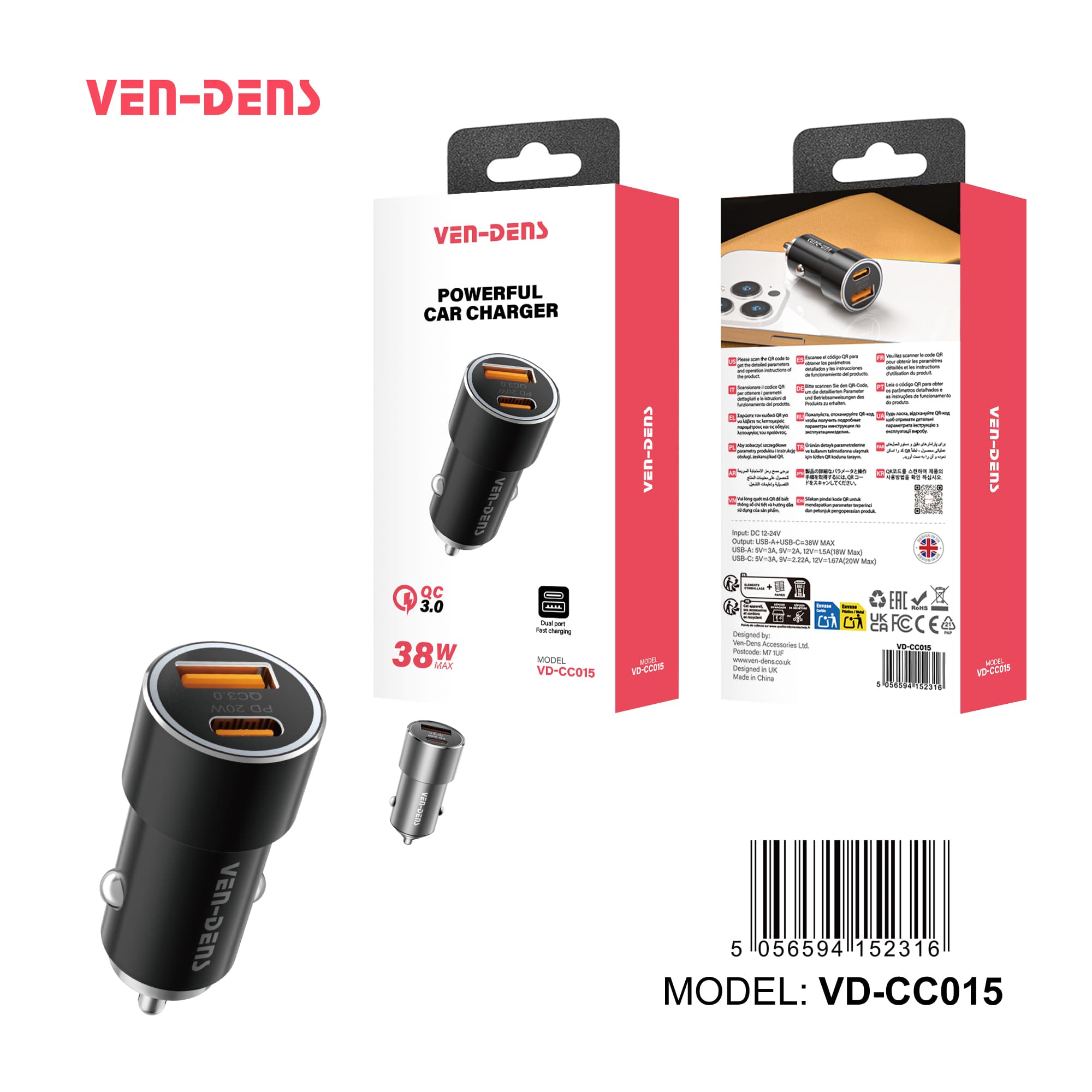 38w dual port powerful car charger