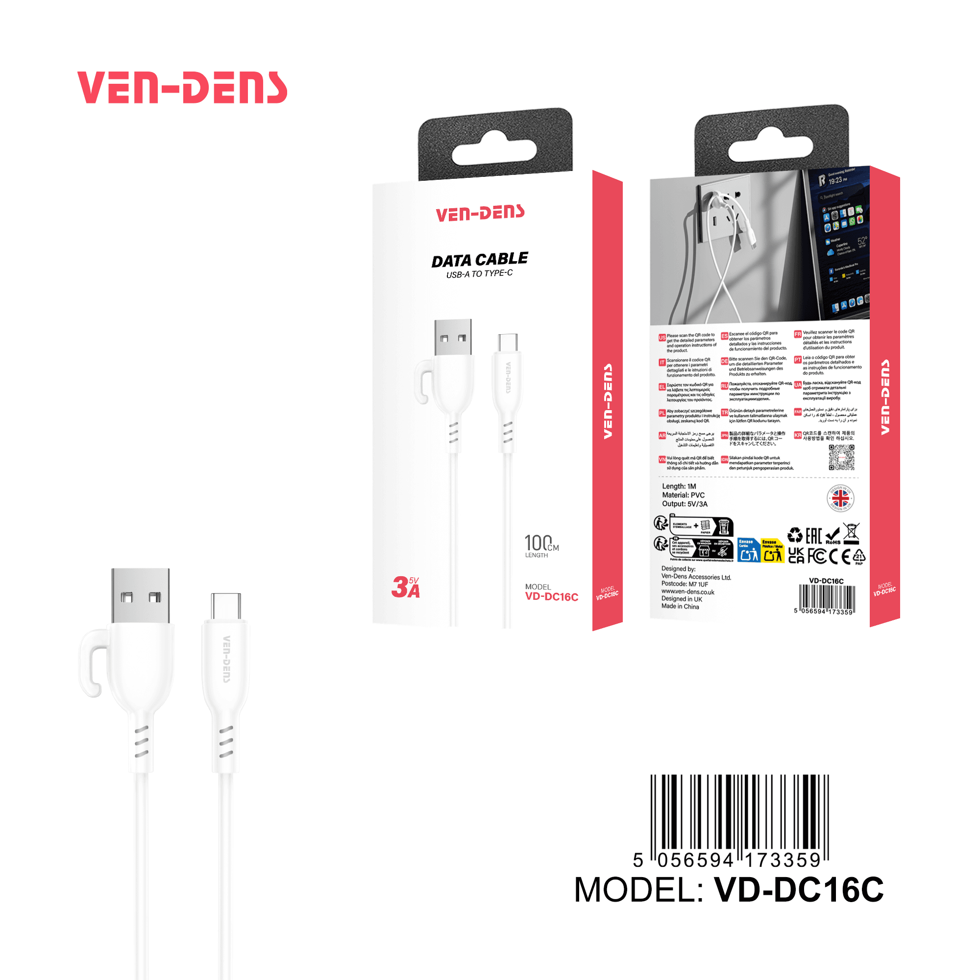 5V 3A PVC Cable USB A To TYPE C Cable