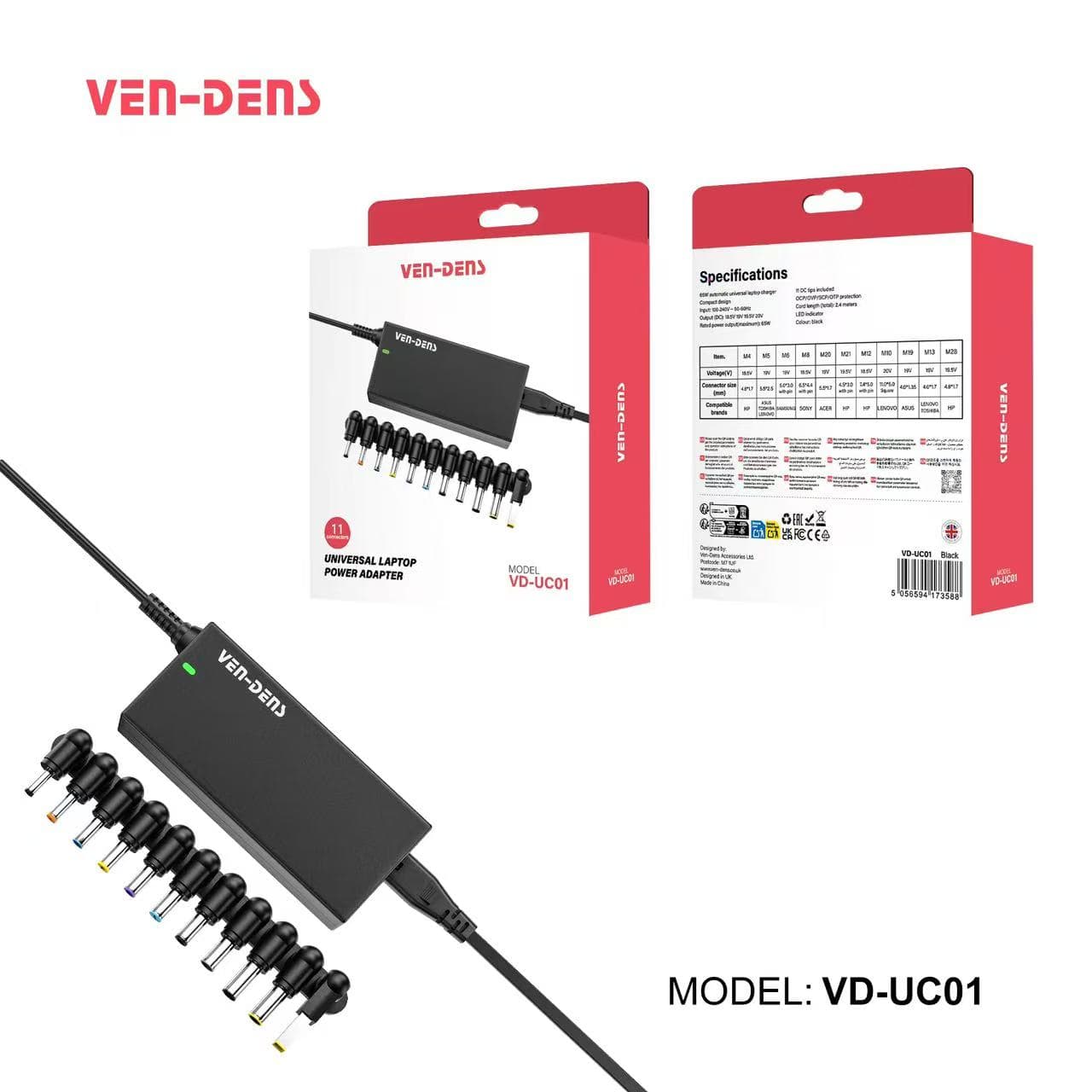 65W Universal Laptop Charger, Compact Power Adapter with 11 DC Tips