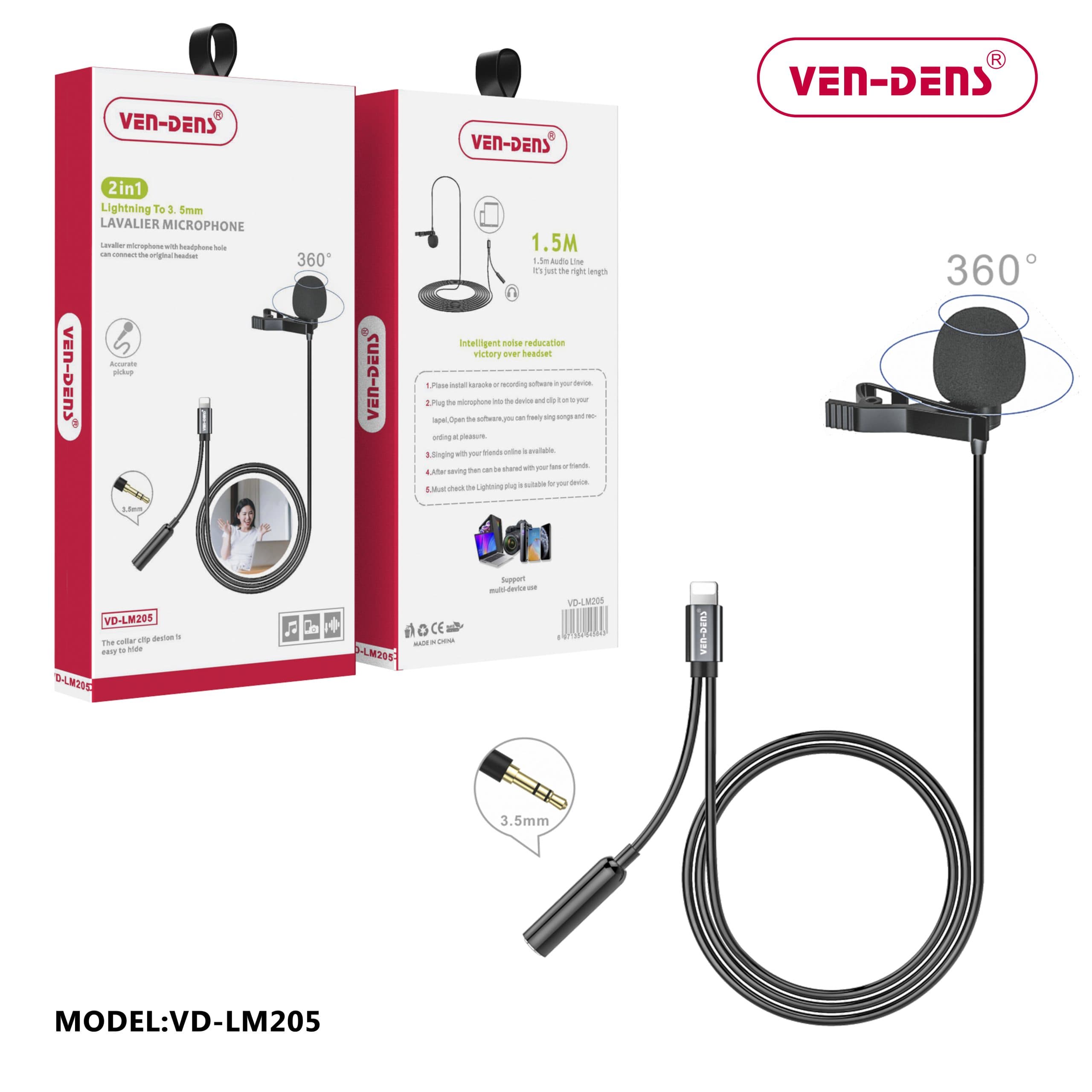 2 In 1 Lavalier Microphone to Lightning To 3.5mm Splitter