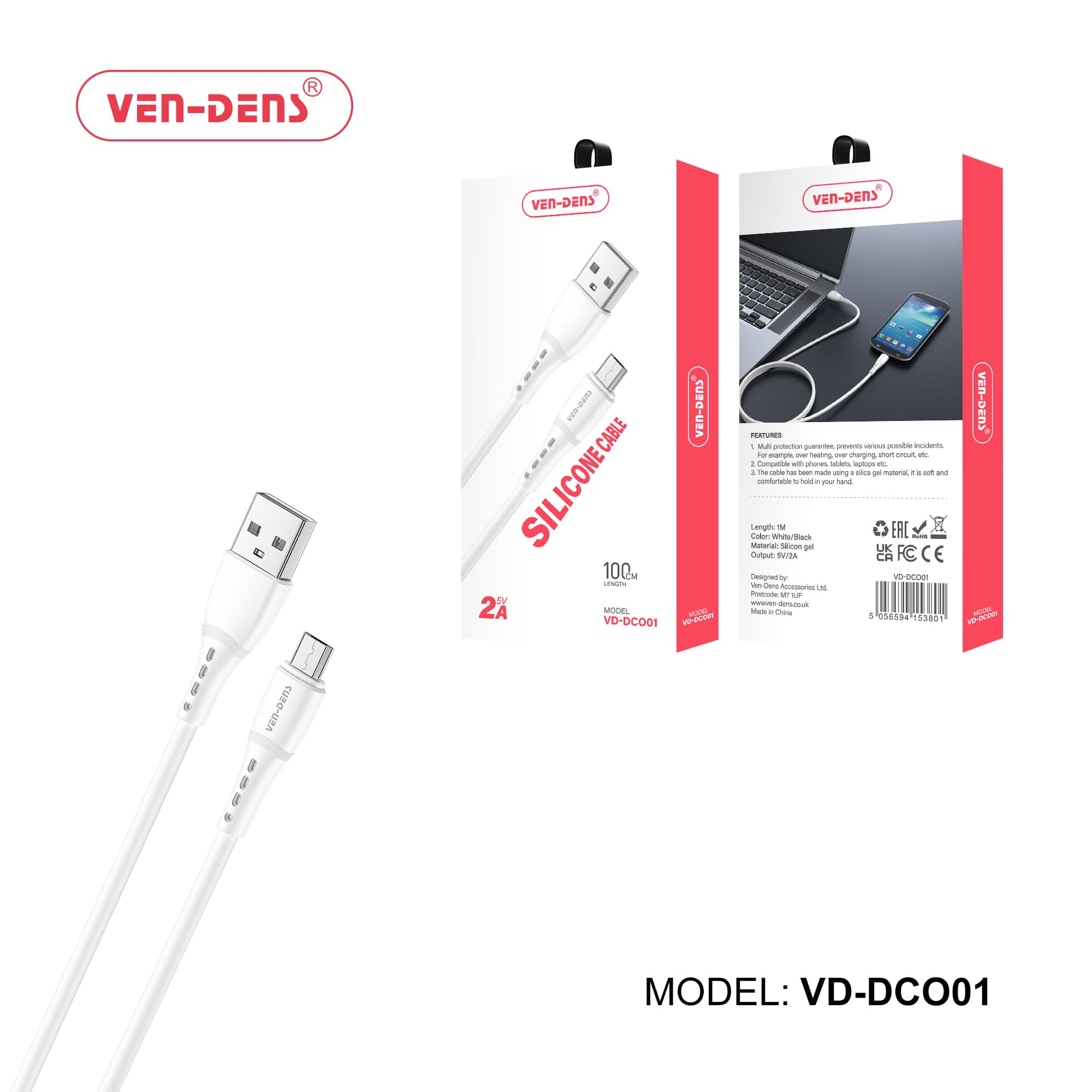 2A 5V Silicone Cable USB A To Micro USB Cable
