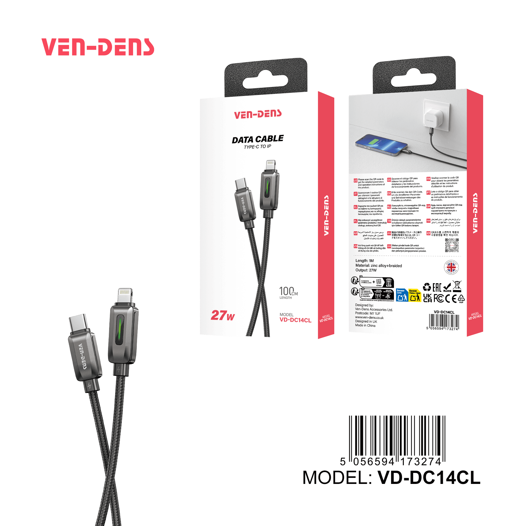 27W USB C To Lightning Charging Cable