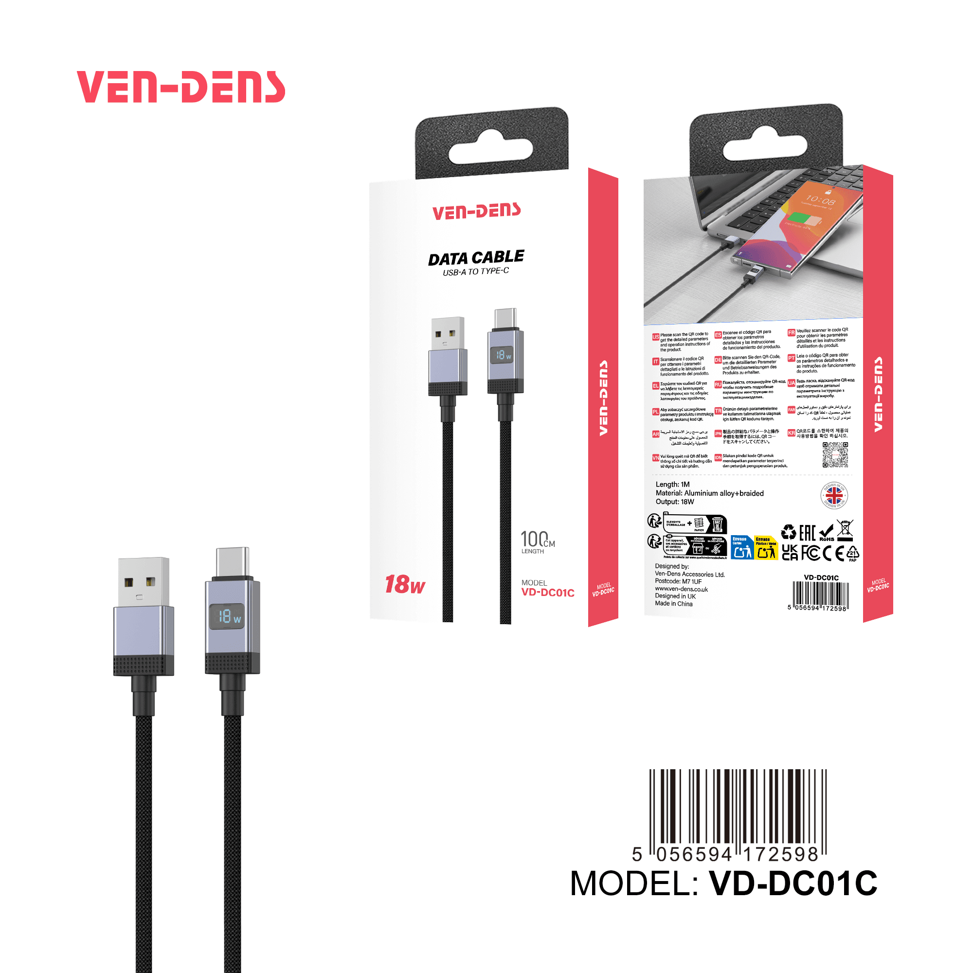 18W Cable USB A To TYPE C Cable