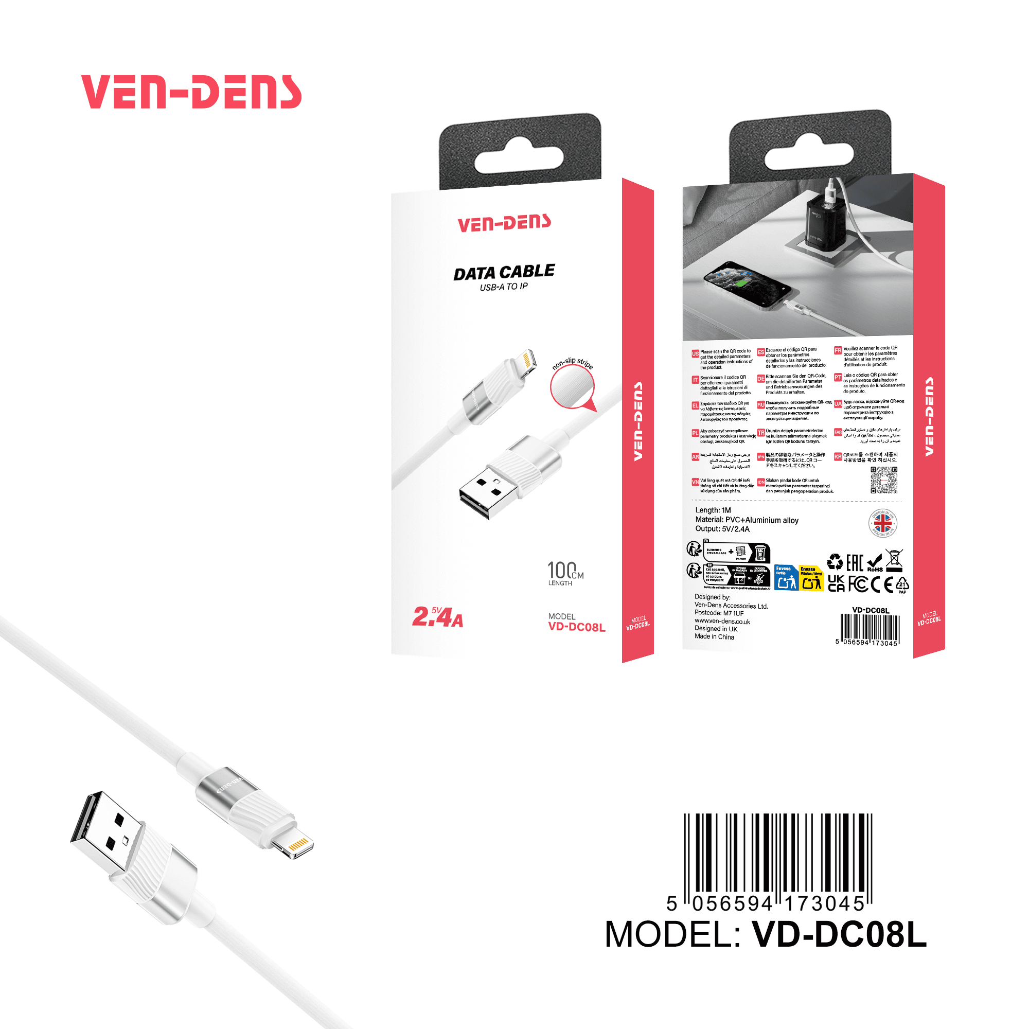 5V 2.4A PVC Cable USB A To iPhone Cable