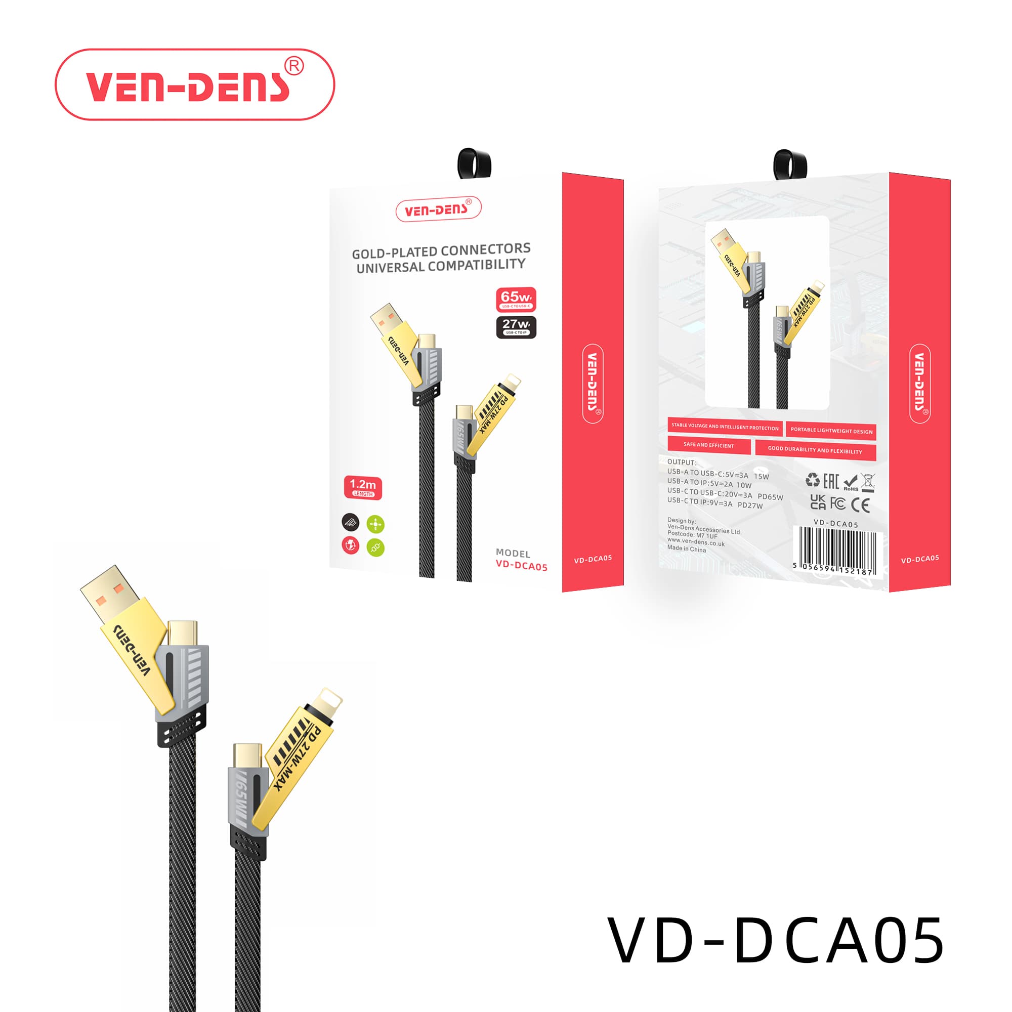4 in 1 gold plated connectors universal compatibility 65w cable