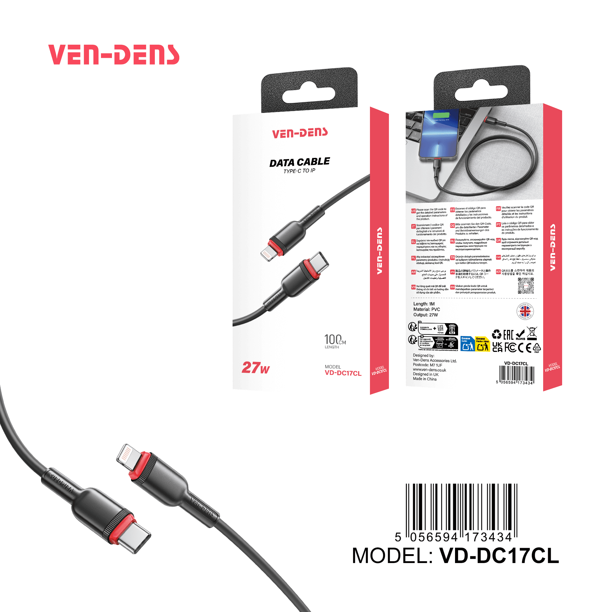 27W PVC USB C To Lightning Charging Cable