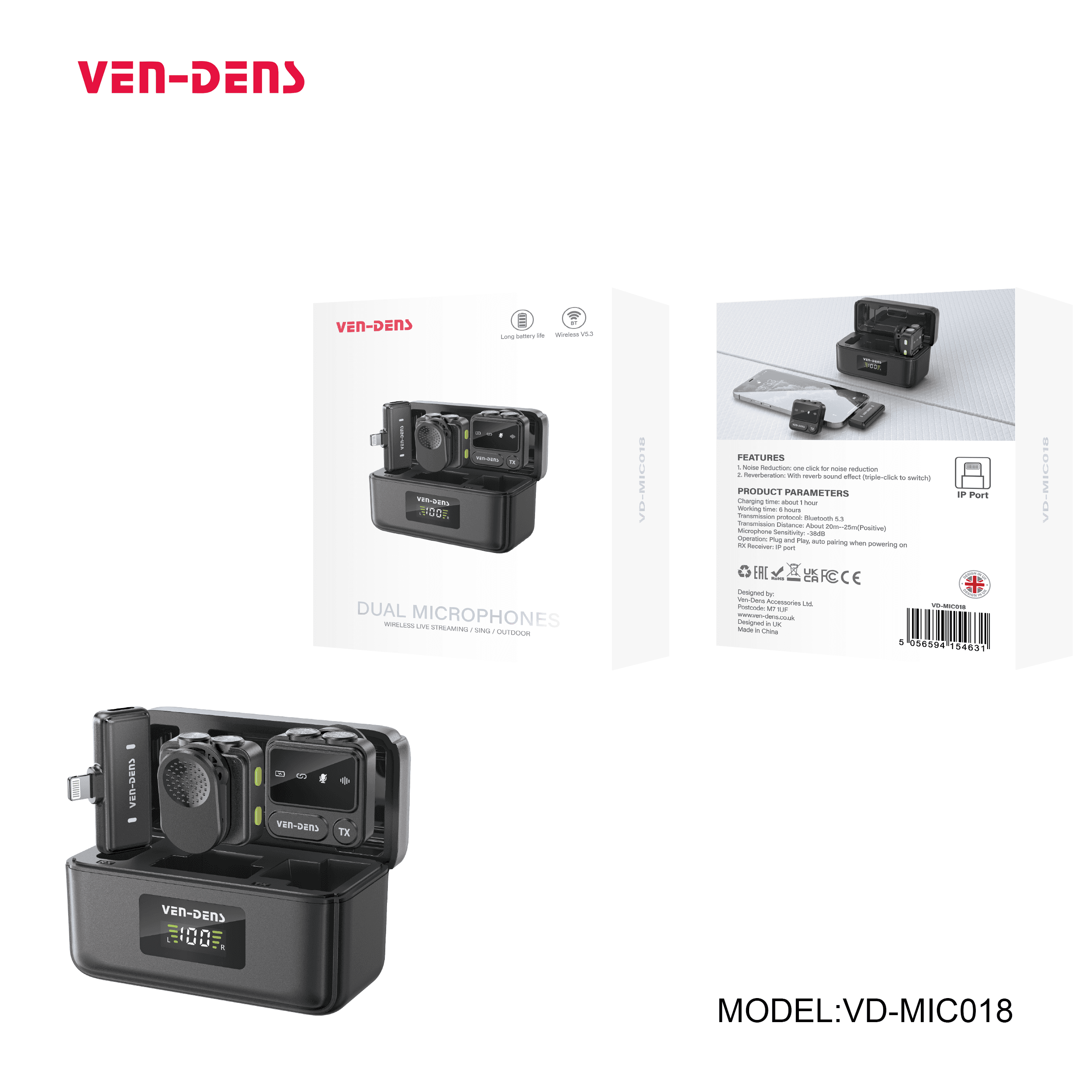 LIVESTREAMING / SING / OUTDOOR wireless DUAL Microphone (IPHONE PORT)