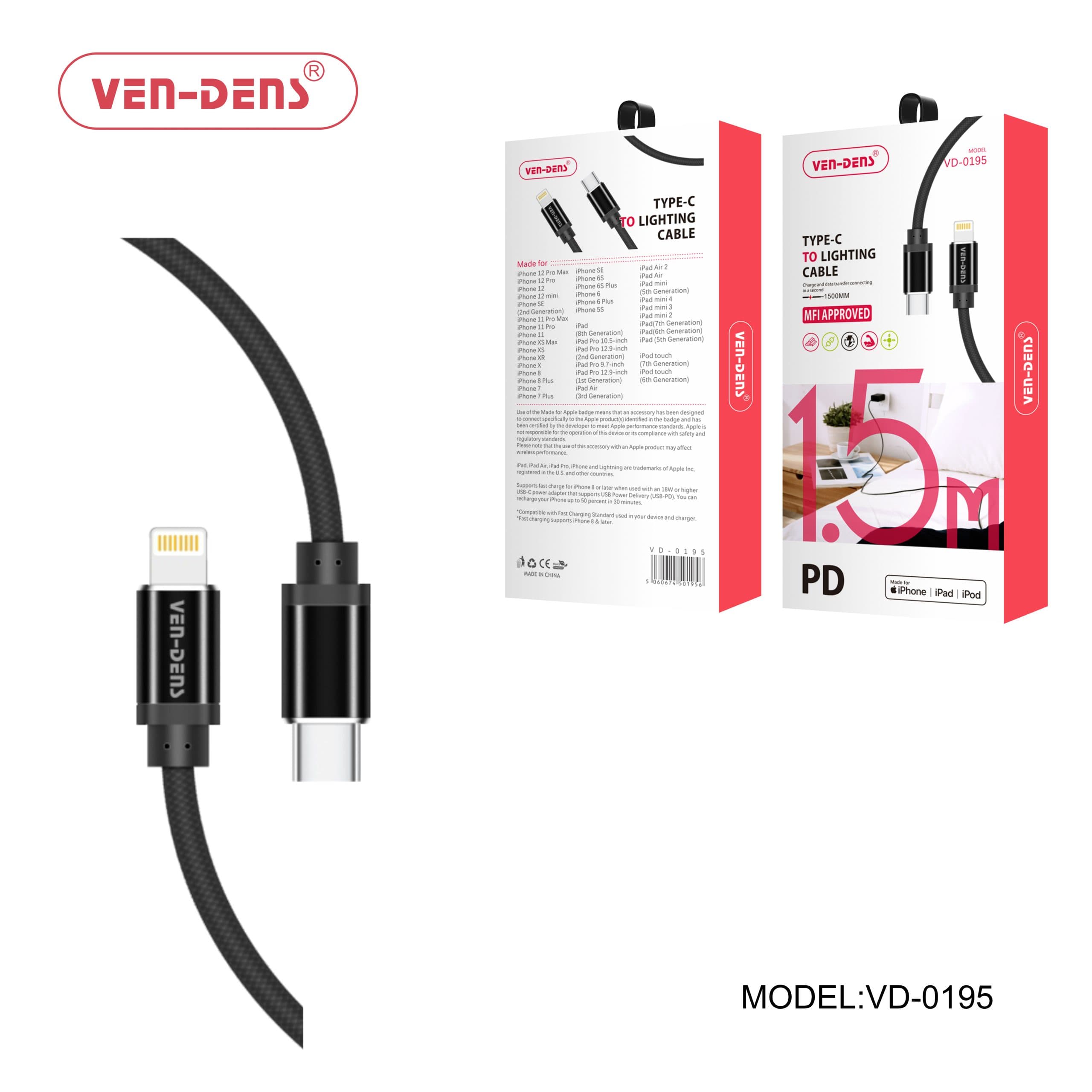 Type C To Lightning Charging Cable {MFi Certified} (1.5 Meter)