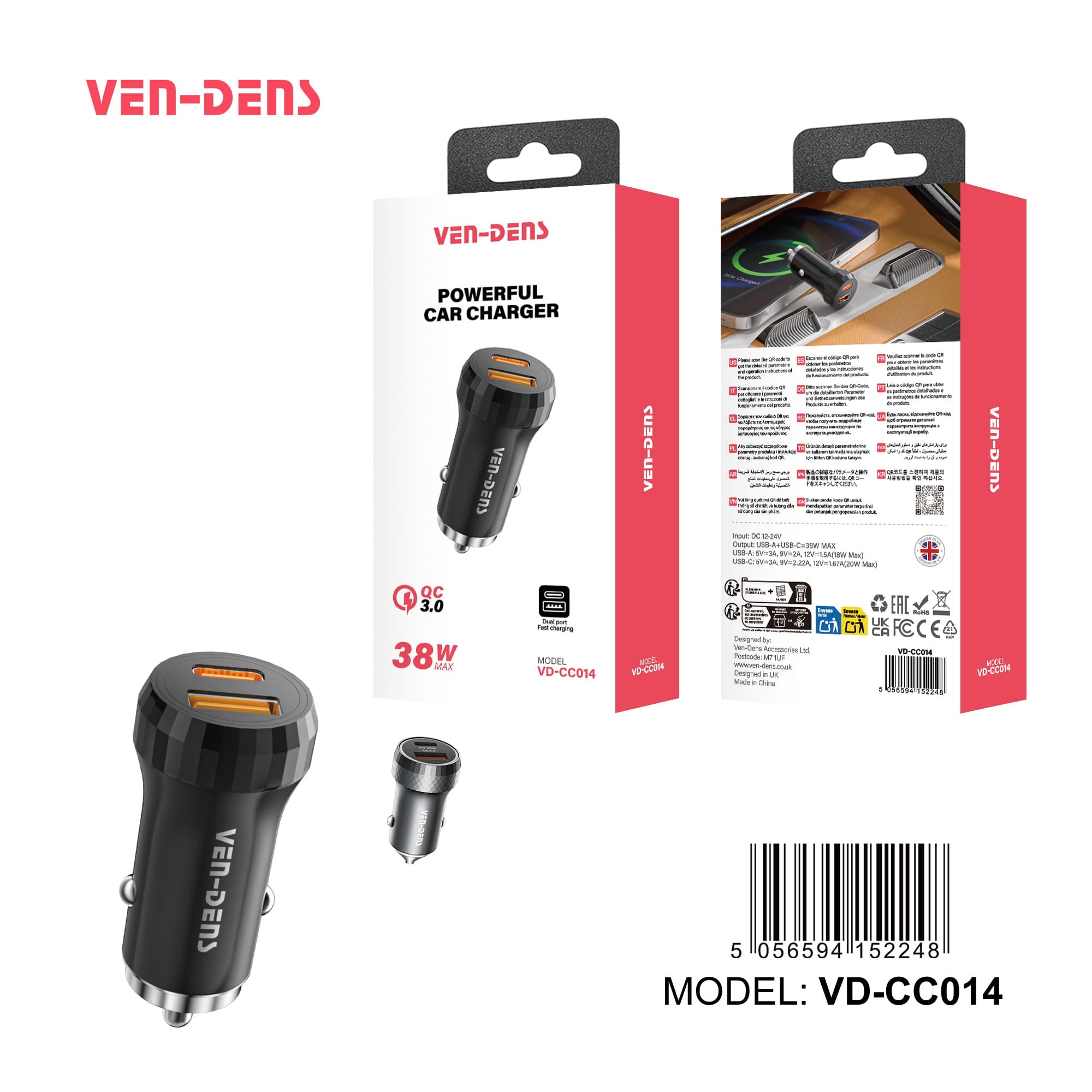 38w dual port powerful car charger