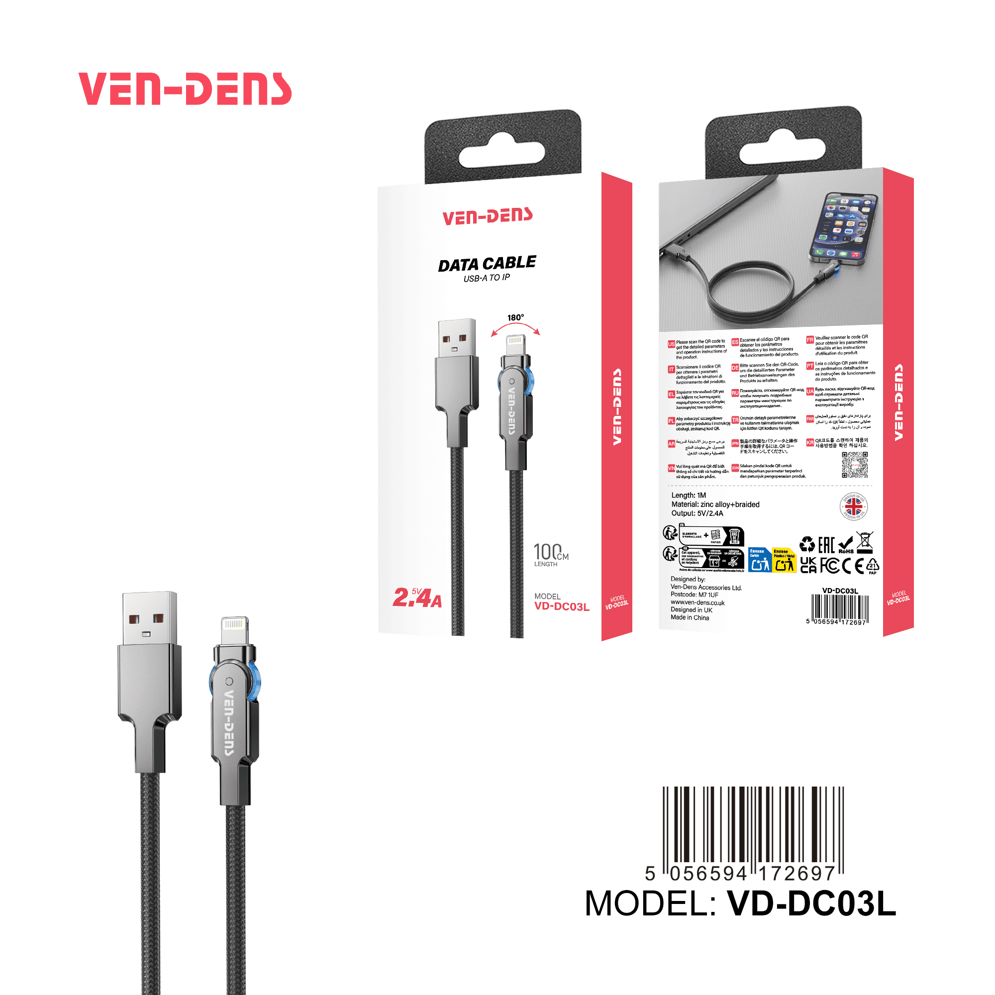 5V 2.4A Cable USB A To iPhone Cable