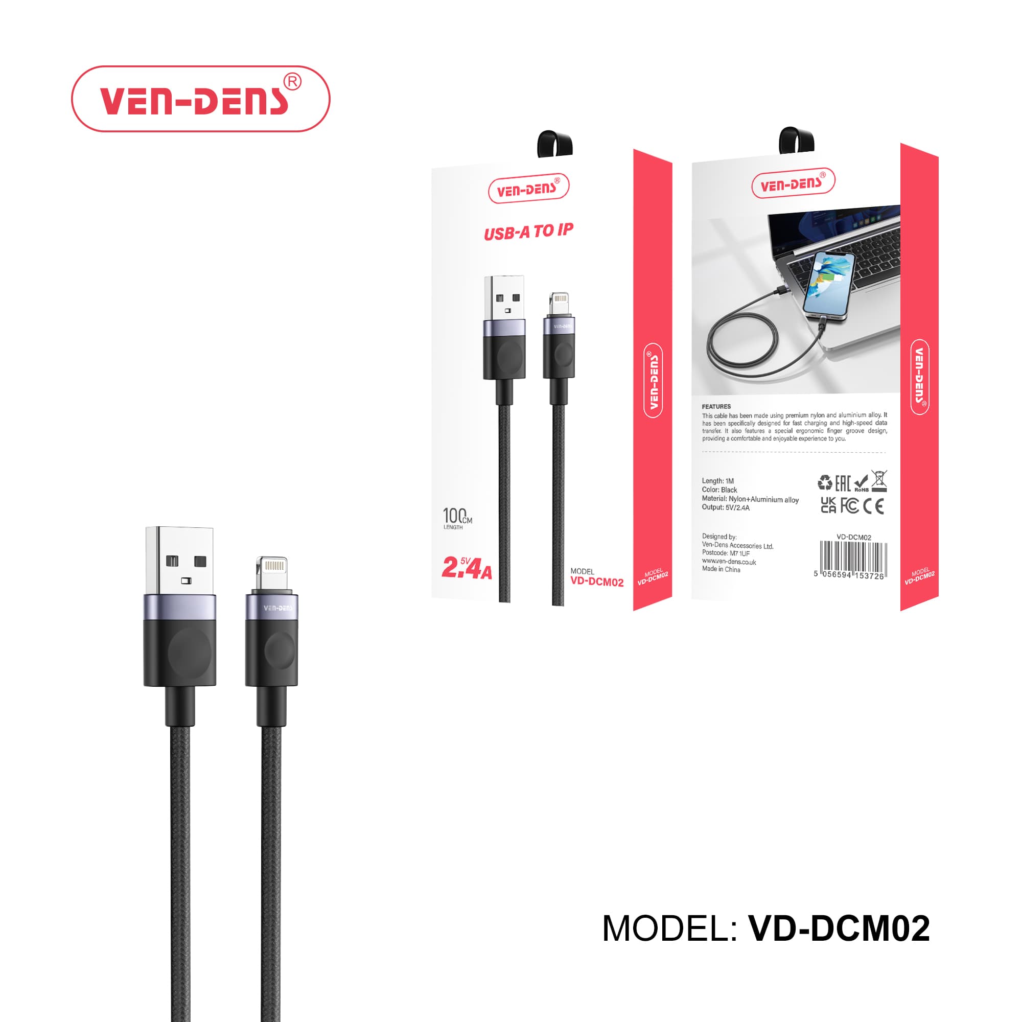 2.4A 5V USB A To Lightning Charging Cable