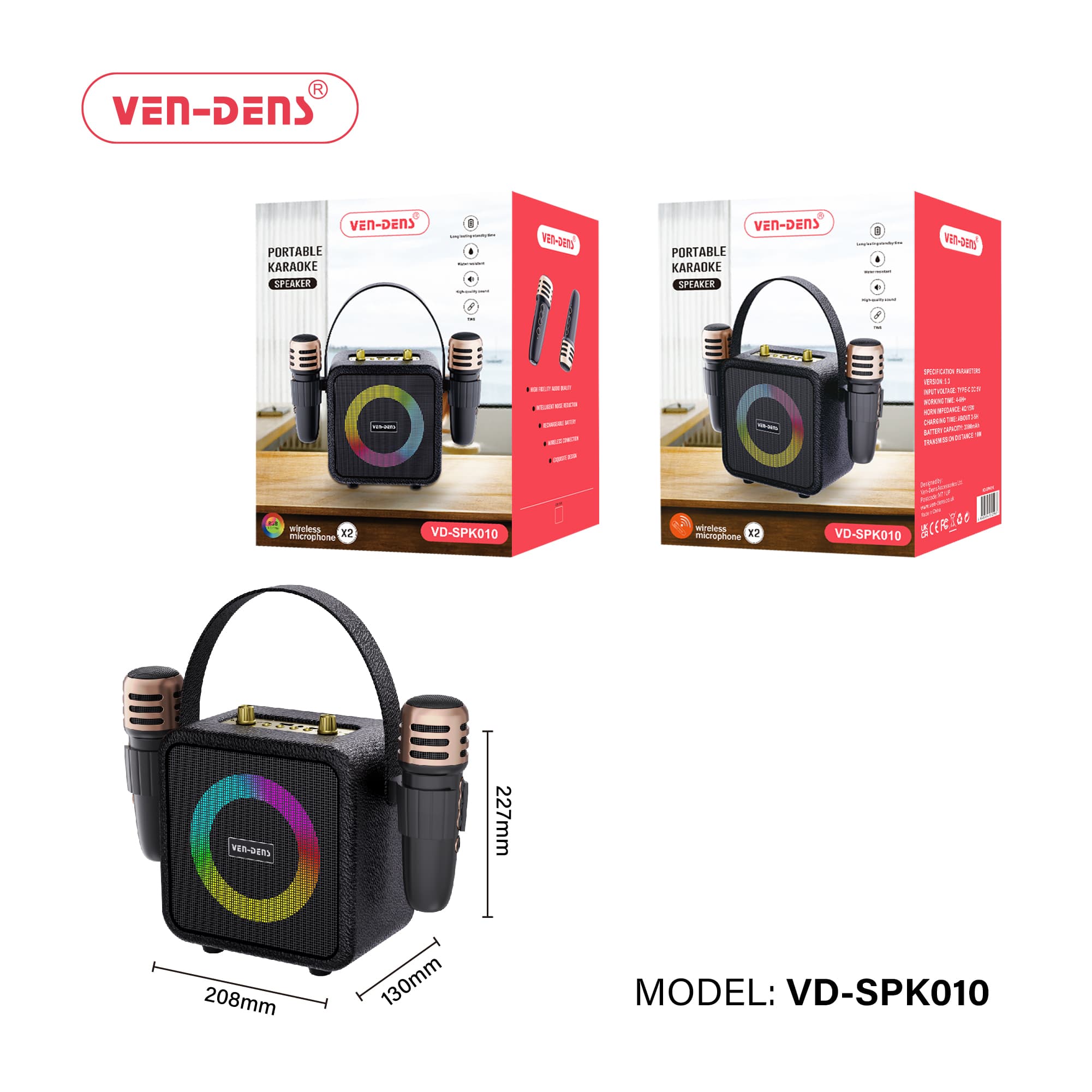 PORTABLE KARAOKE SPEAKER WITH 2x WIRELESS MICROPHONE (SPK010)