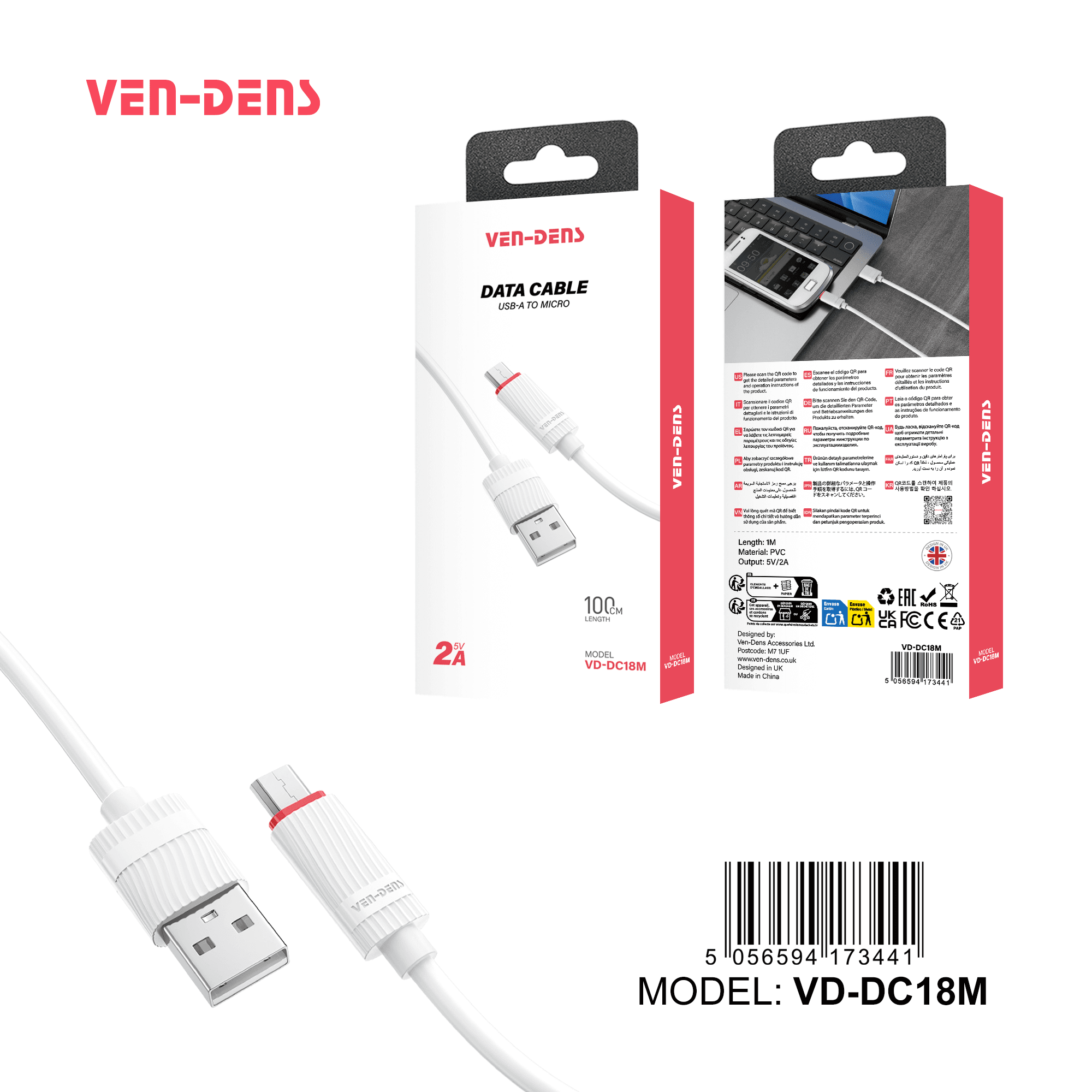 2A 5V PVC Cable USB A To Micro USB Cable