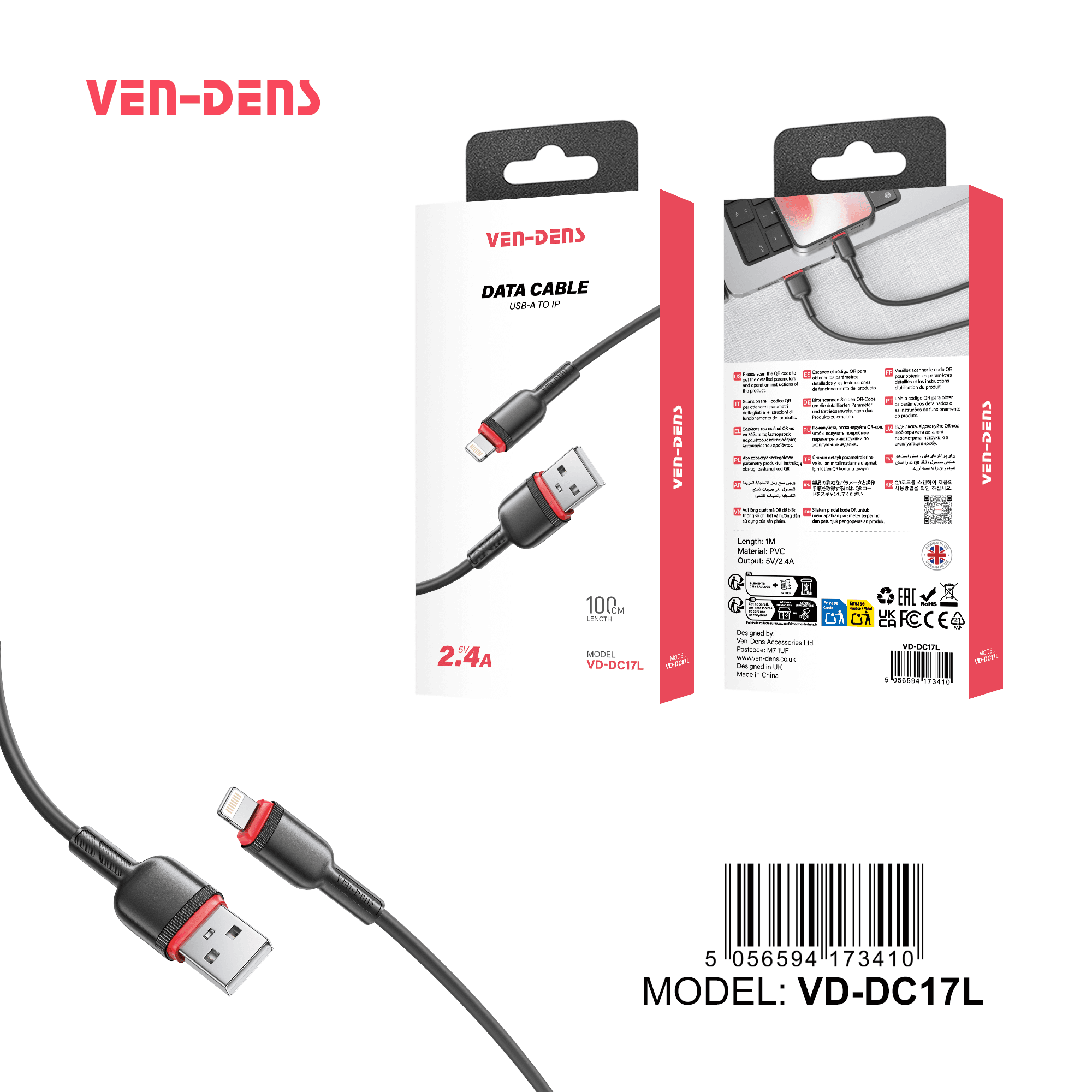 5V 2.4A PVC Cable USB A To iPhone Cable