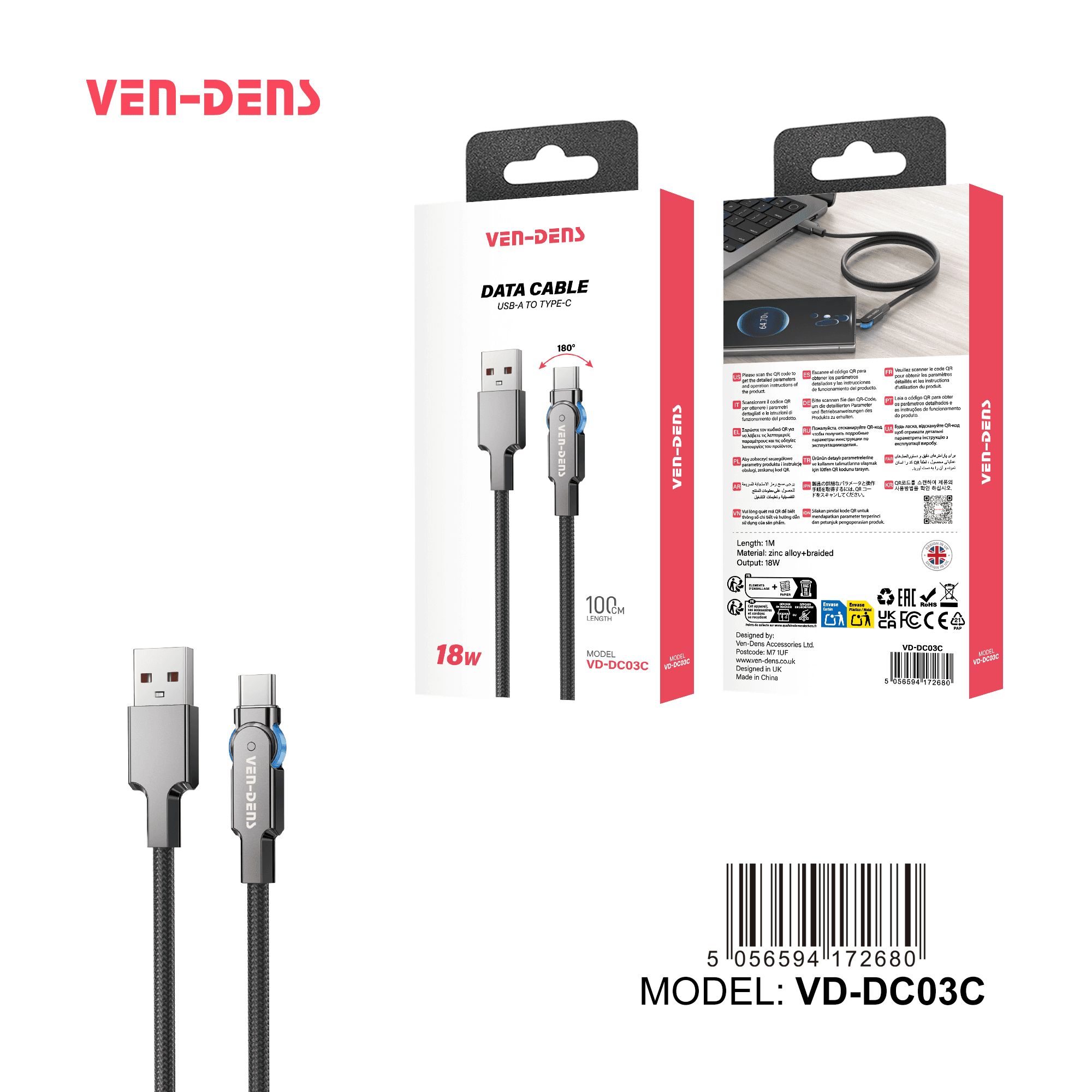 18W Cable USB A To TYPE C Cable