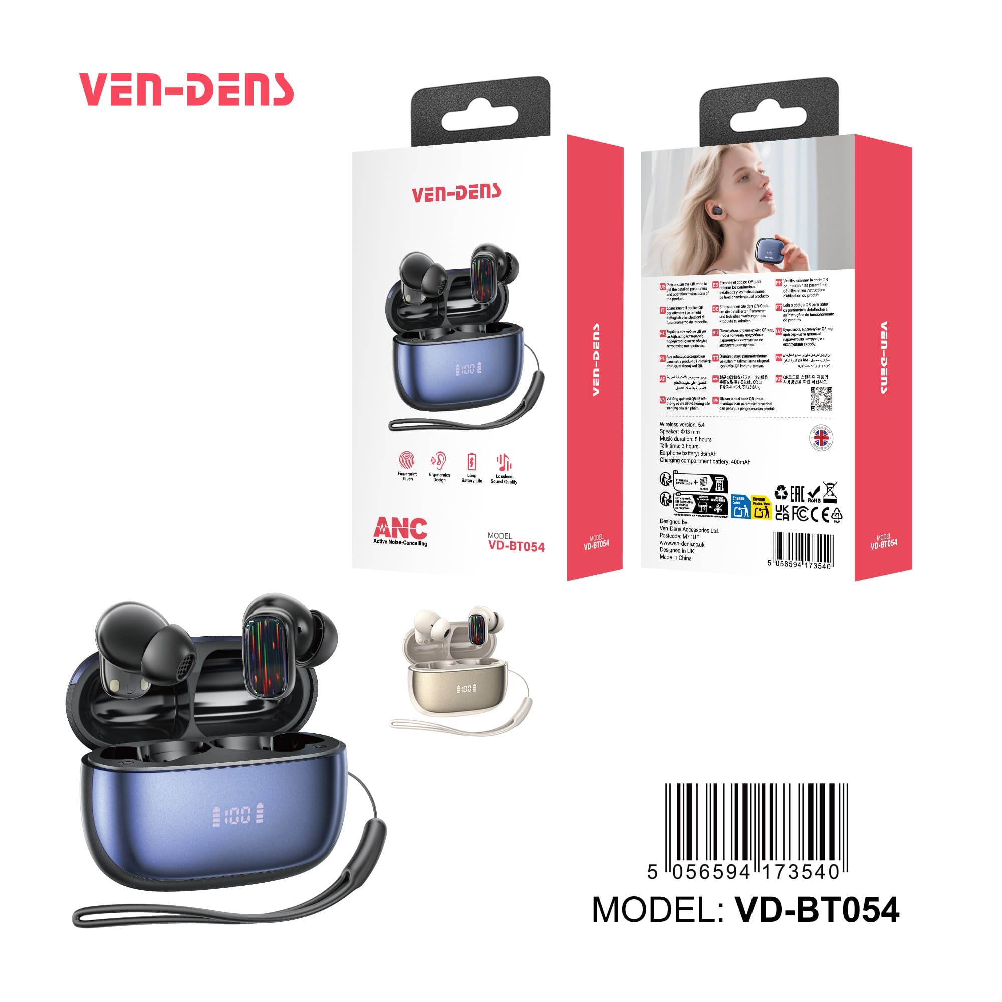 True Wireless Stereo Earphones Bluetooth 5.4 Earbuds – Lanyard Included (BT054)