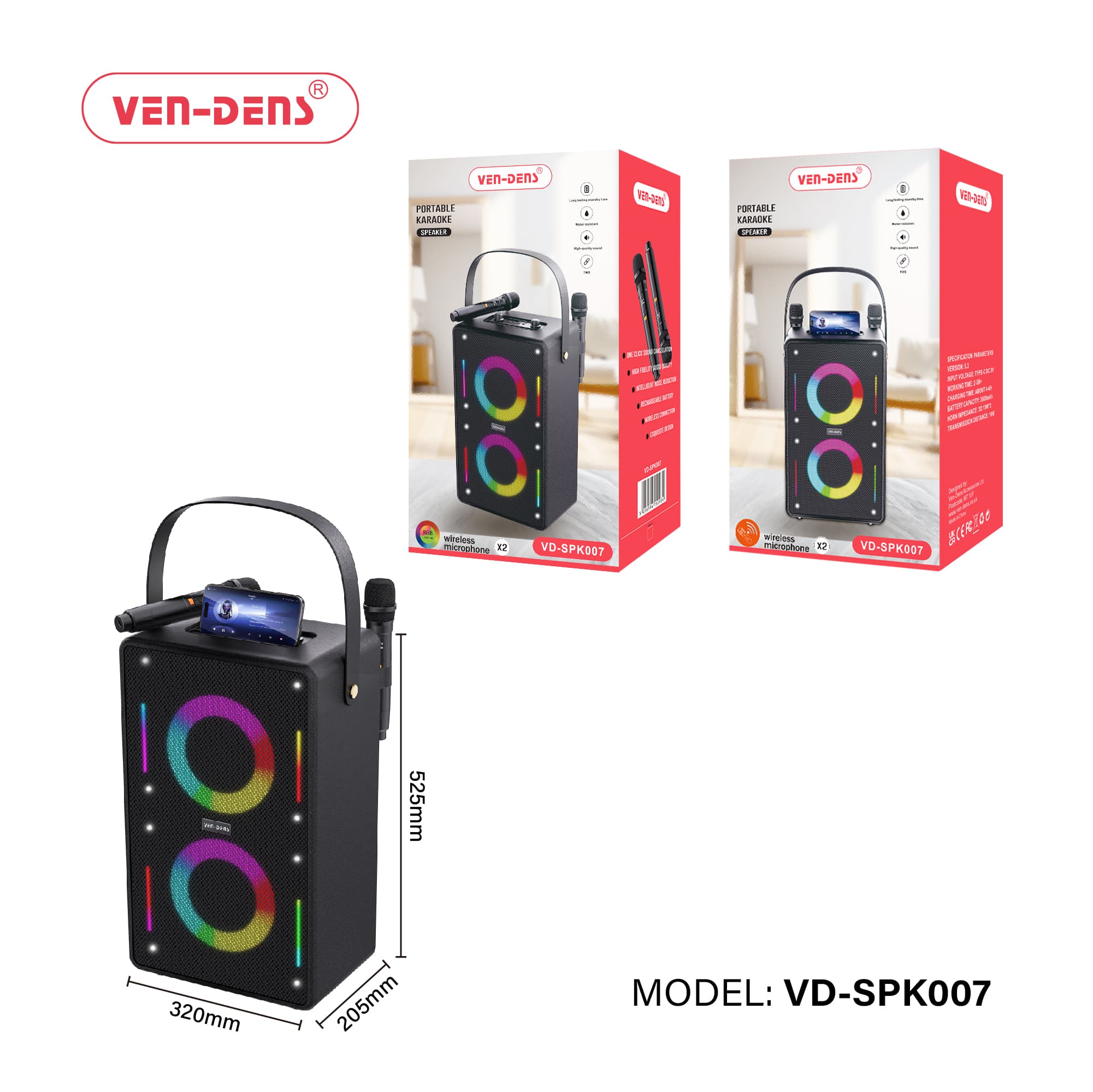 PORTABLE KARAOKE SPEAKER WITH 2x WIRELESS MICROPHONE (SPK007)