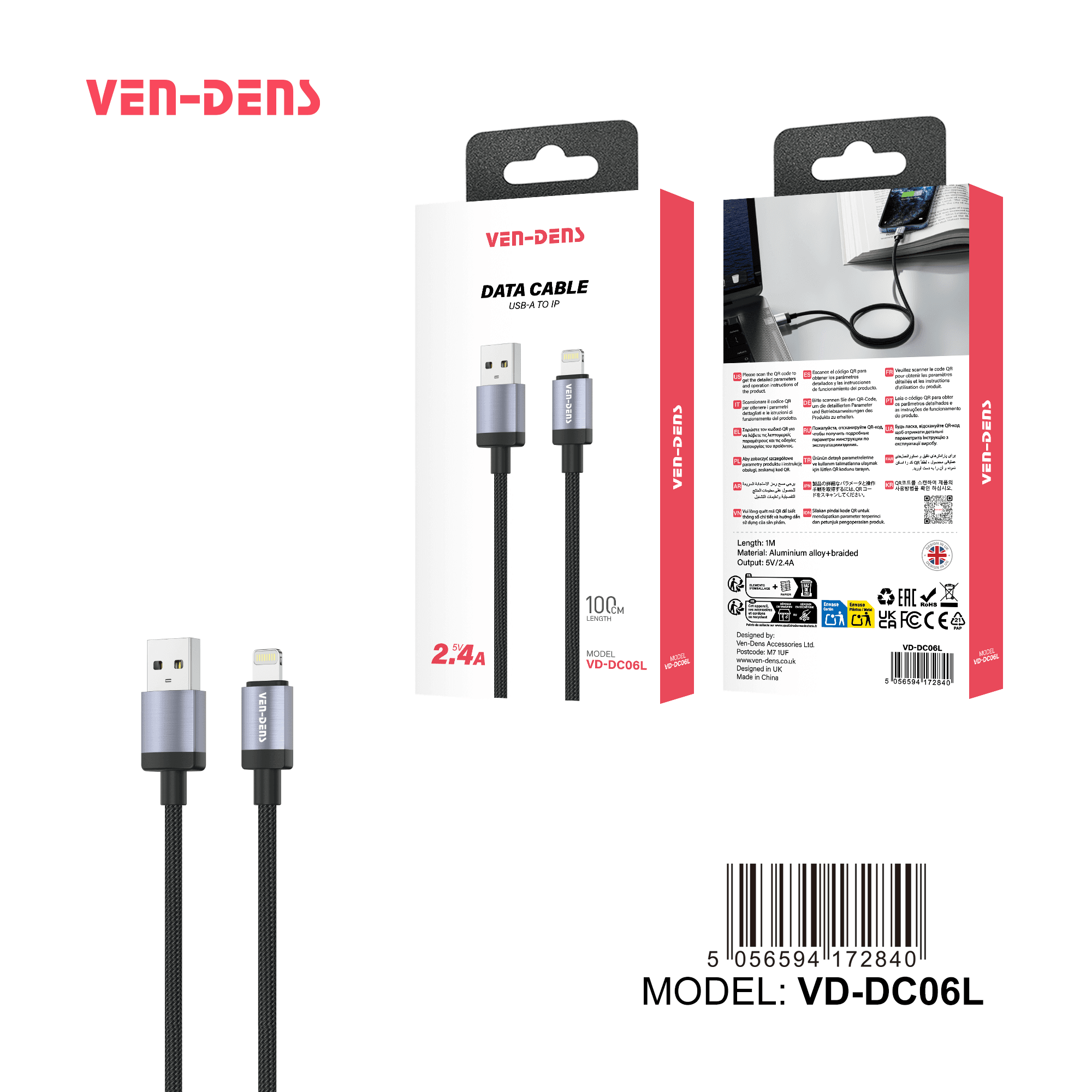 5V 2.4A Cable USB A To iPhone Cable