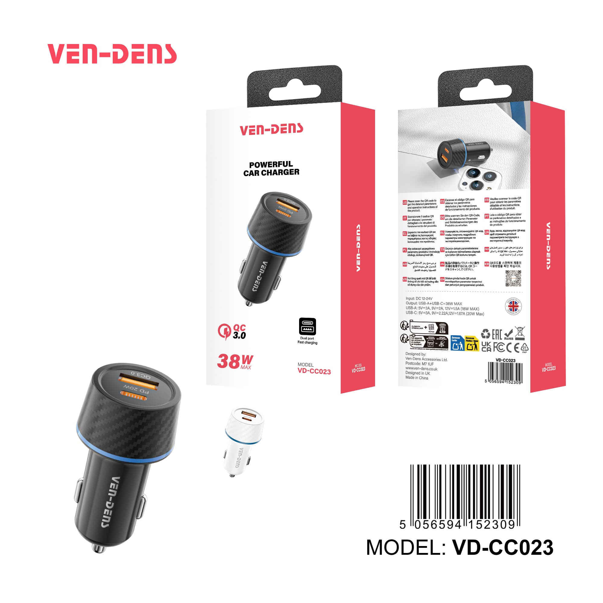 38w dual port powerful car charger