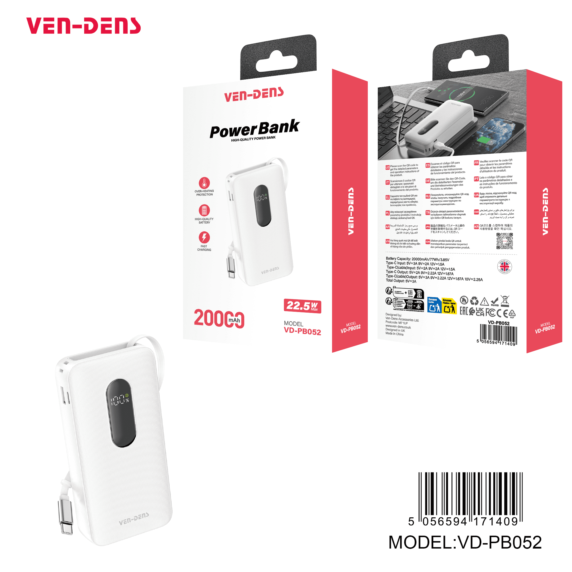 Power Bank 20000mAh Portable Charger 22.5W
