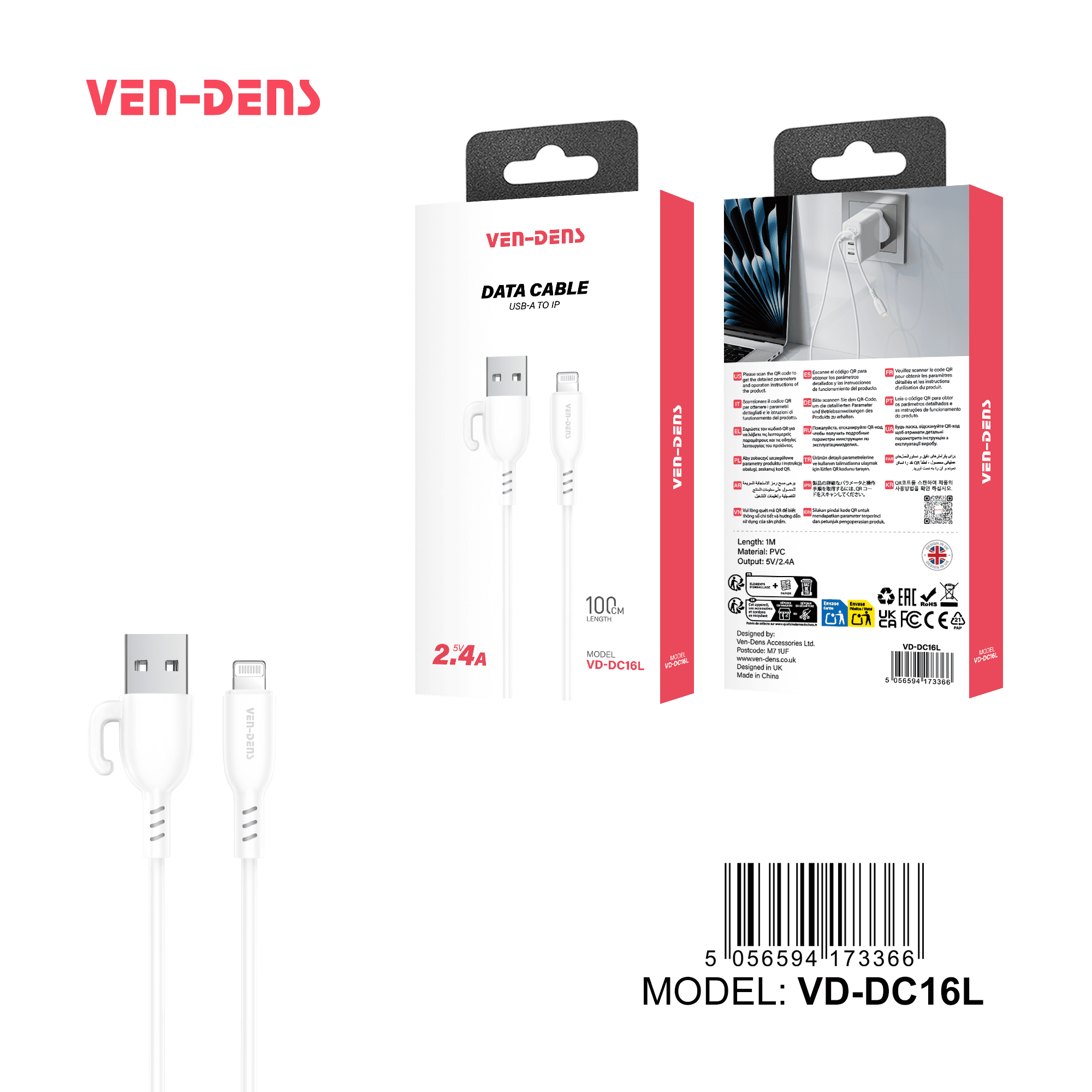 5V 2.4A PVC Cable USB A To iPhone Cable