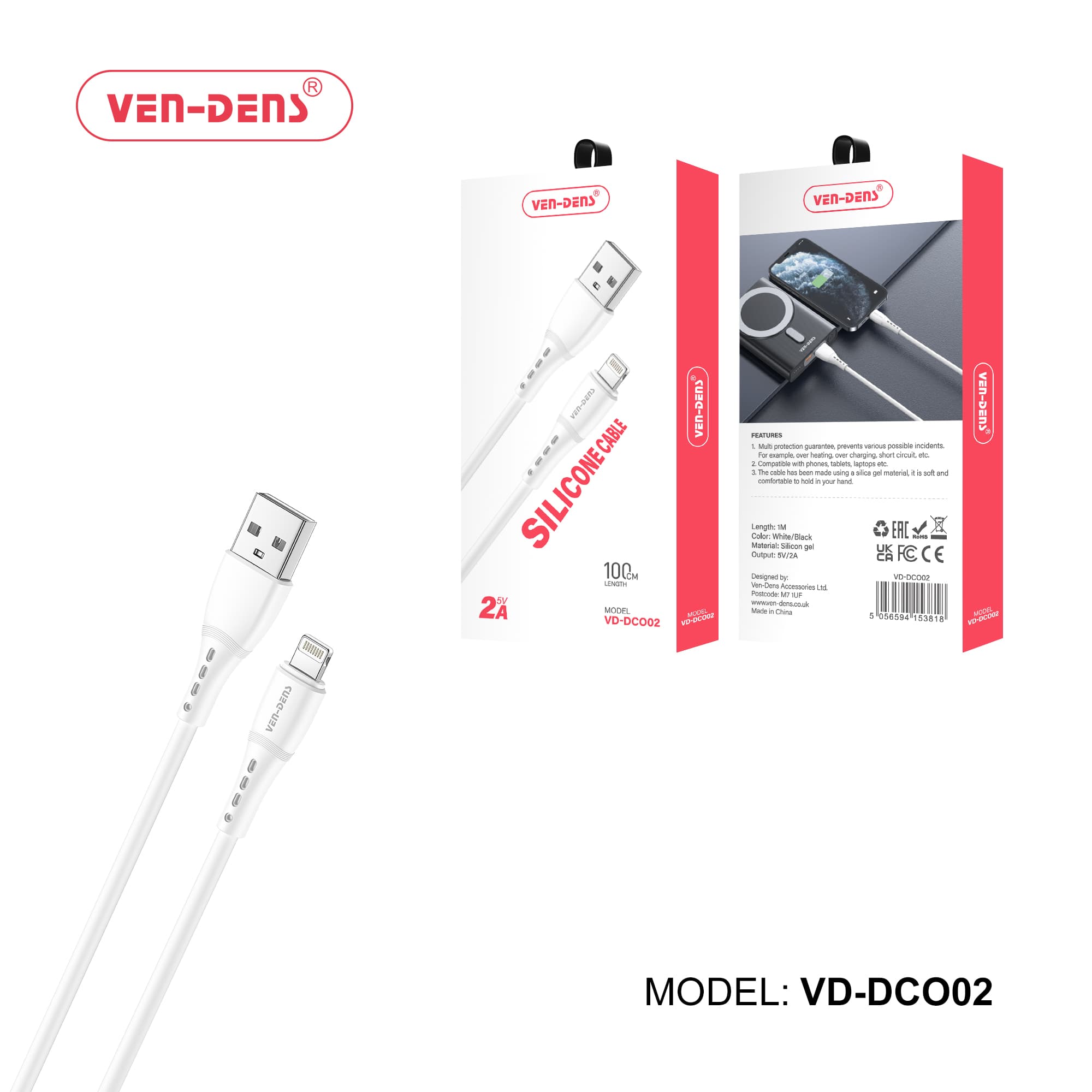 2.4A 5V Silicone USB A To Lightning Charging Cable