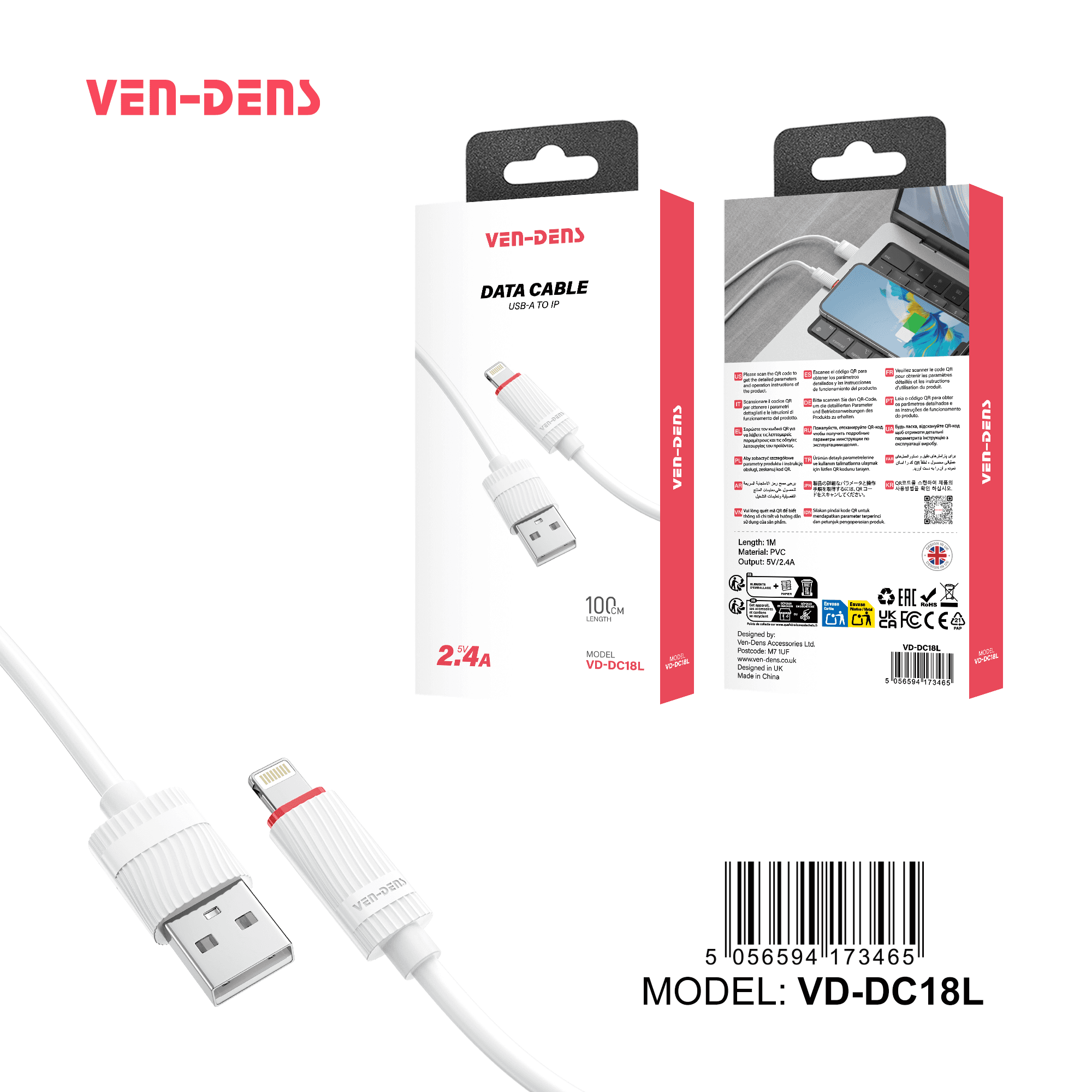 5V 2.4A PVC Cable USB A To iPhone Cable