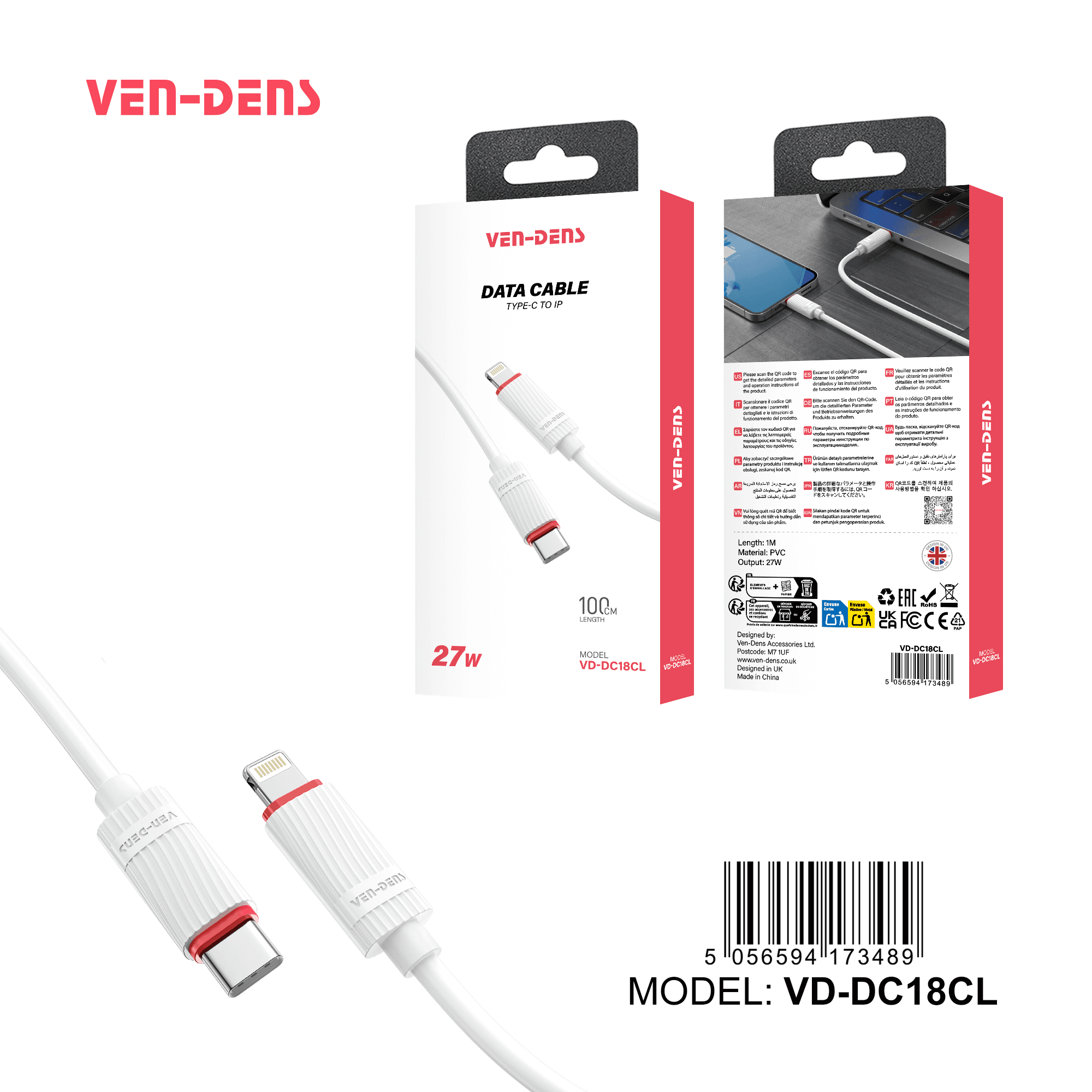 27W PVC USB C To Lightning Charging Cable