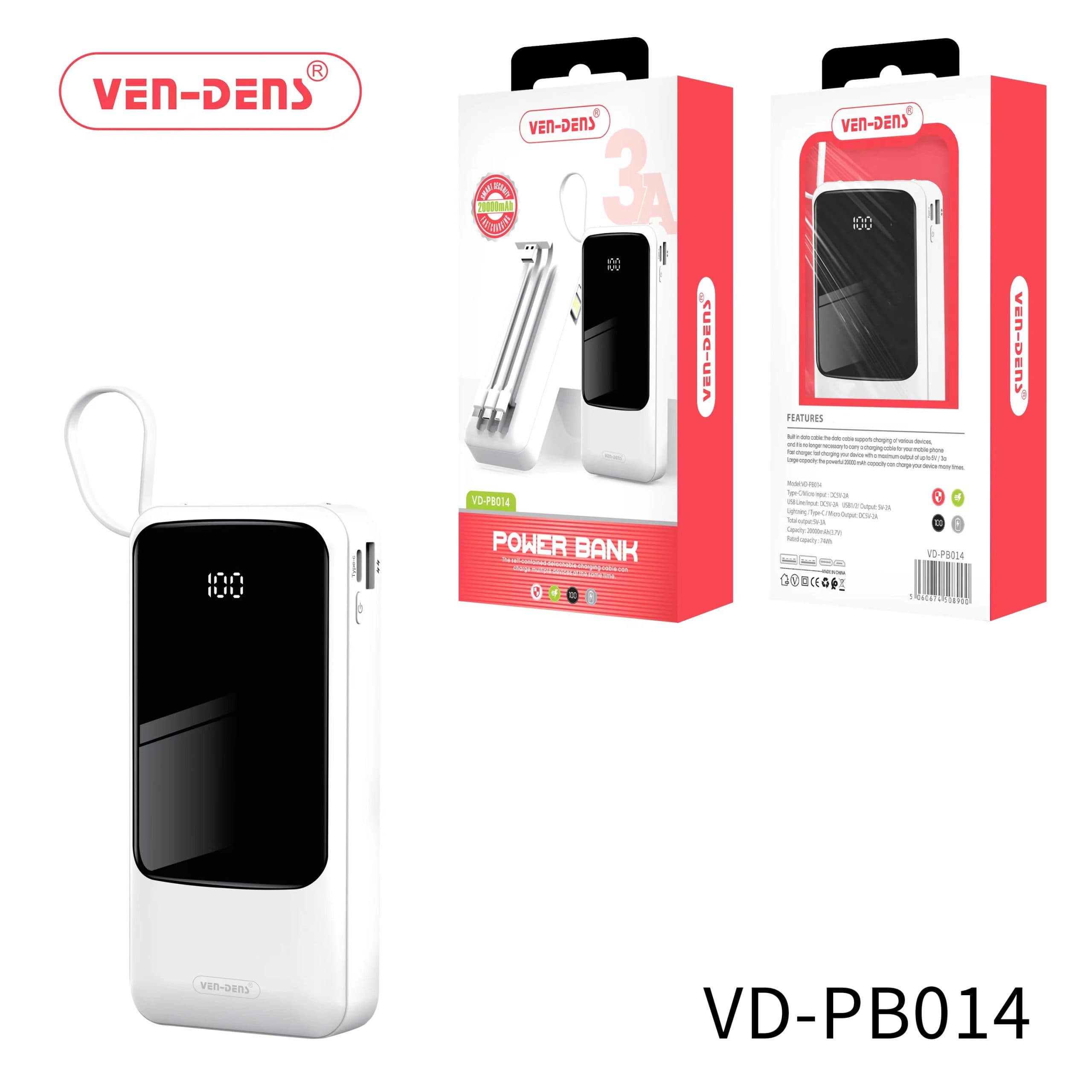 Power Bank 20000mAh 3A Output with 3Types Of Charging Cables