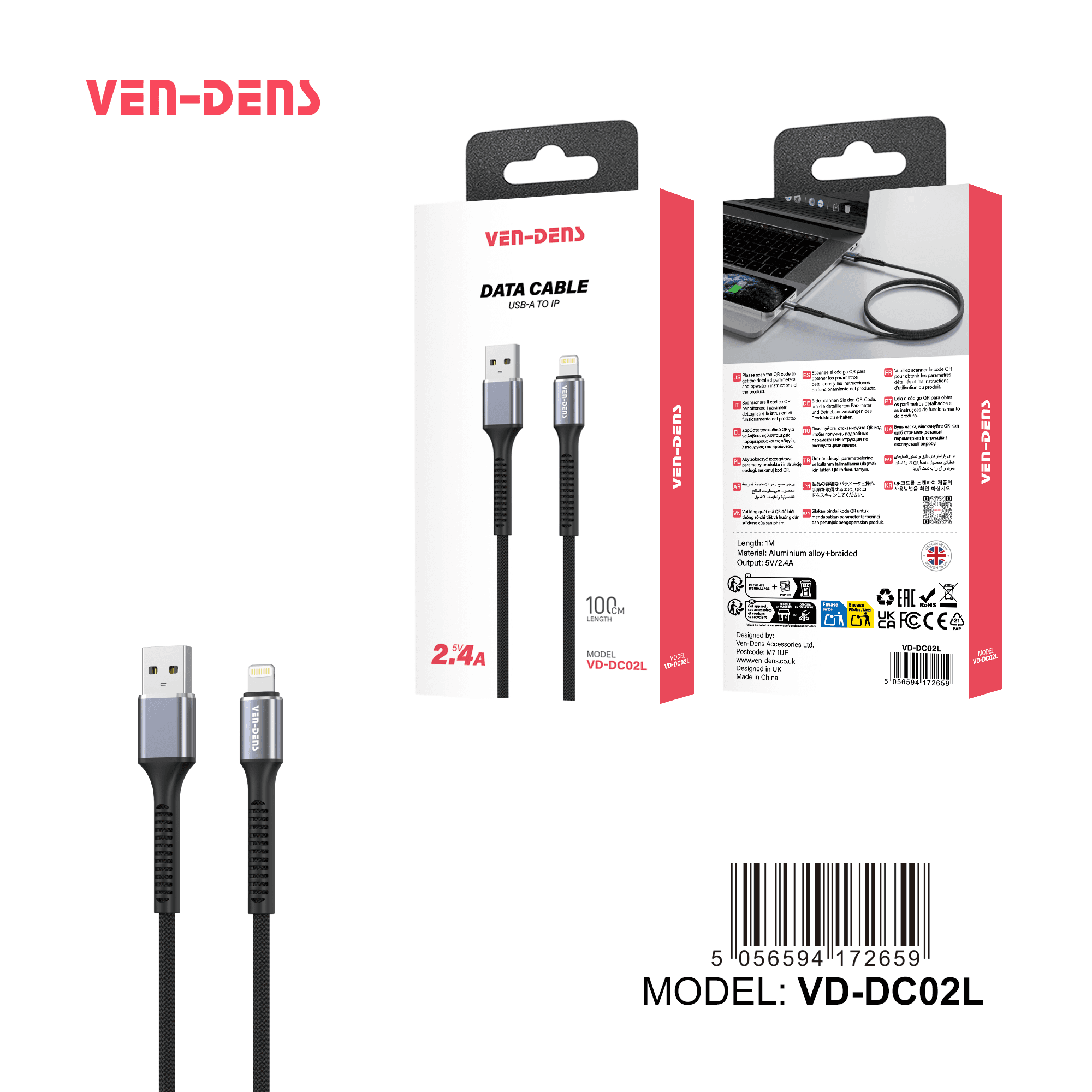 5V 2.4A Cable USB A To iPhone Cable