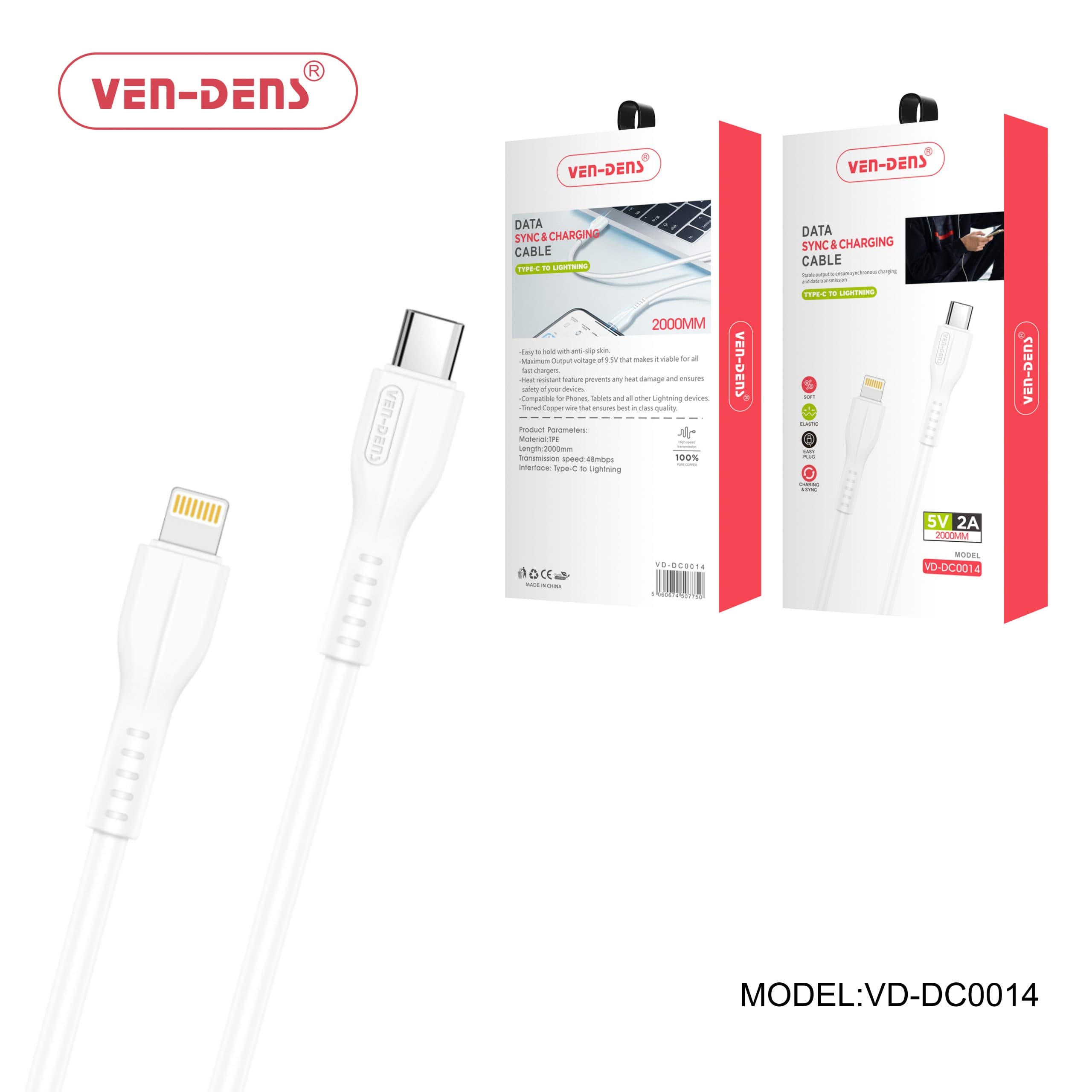 Type C To Lightning Charging Cable 2A White (2 Metre)