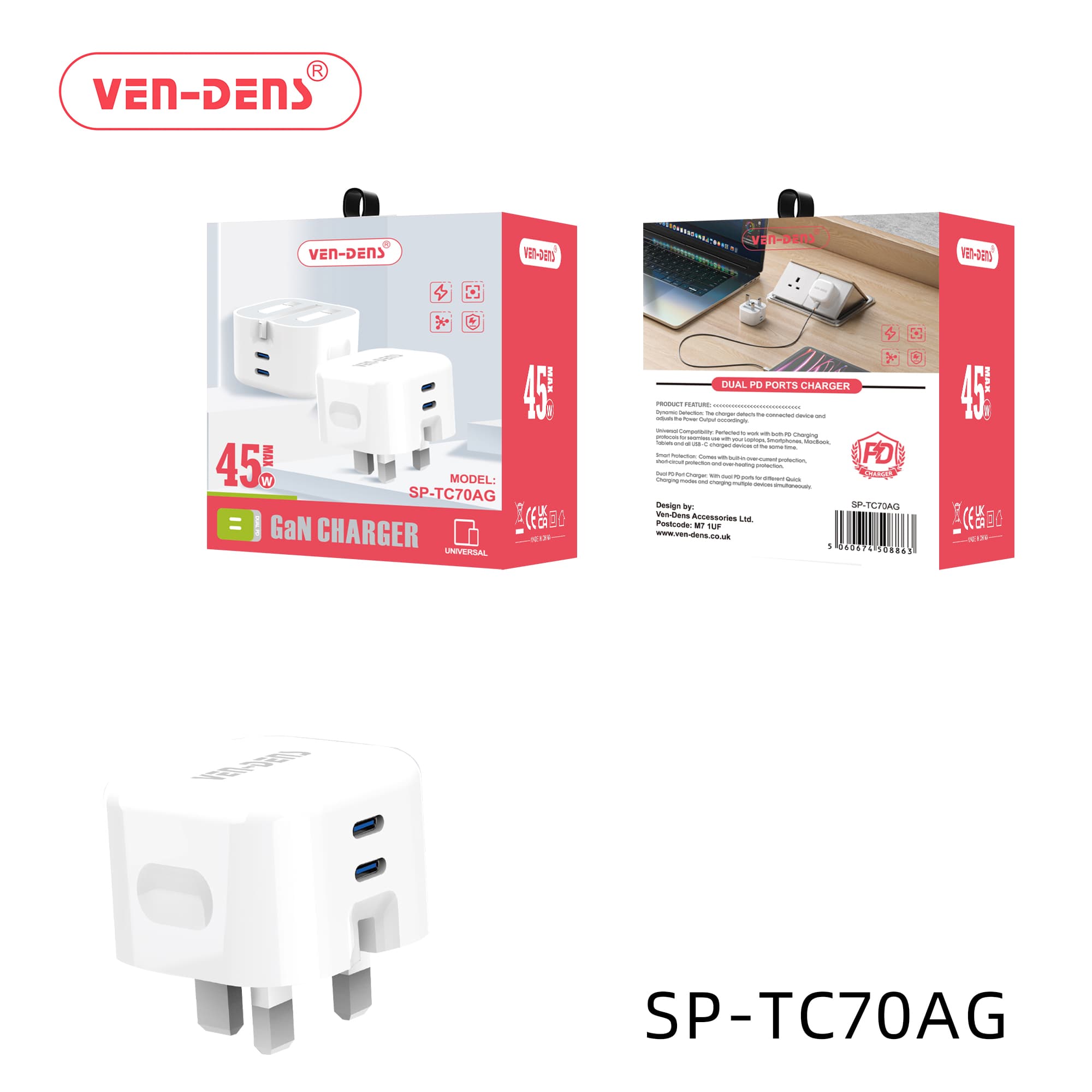 45W GaN Charger Dual Port Charger Plug (SP-TC70AG)