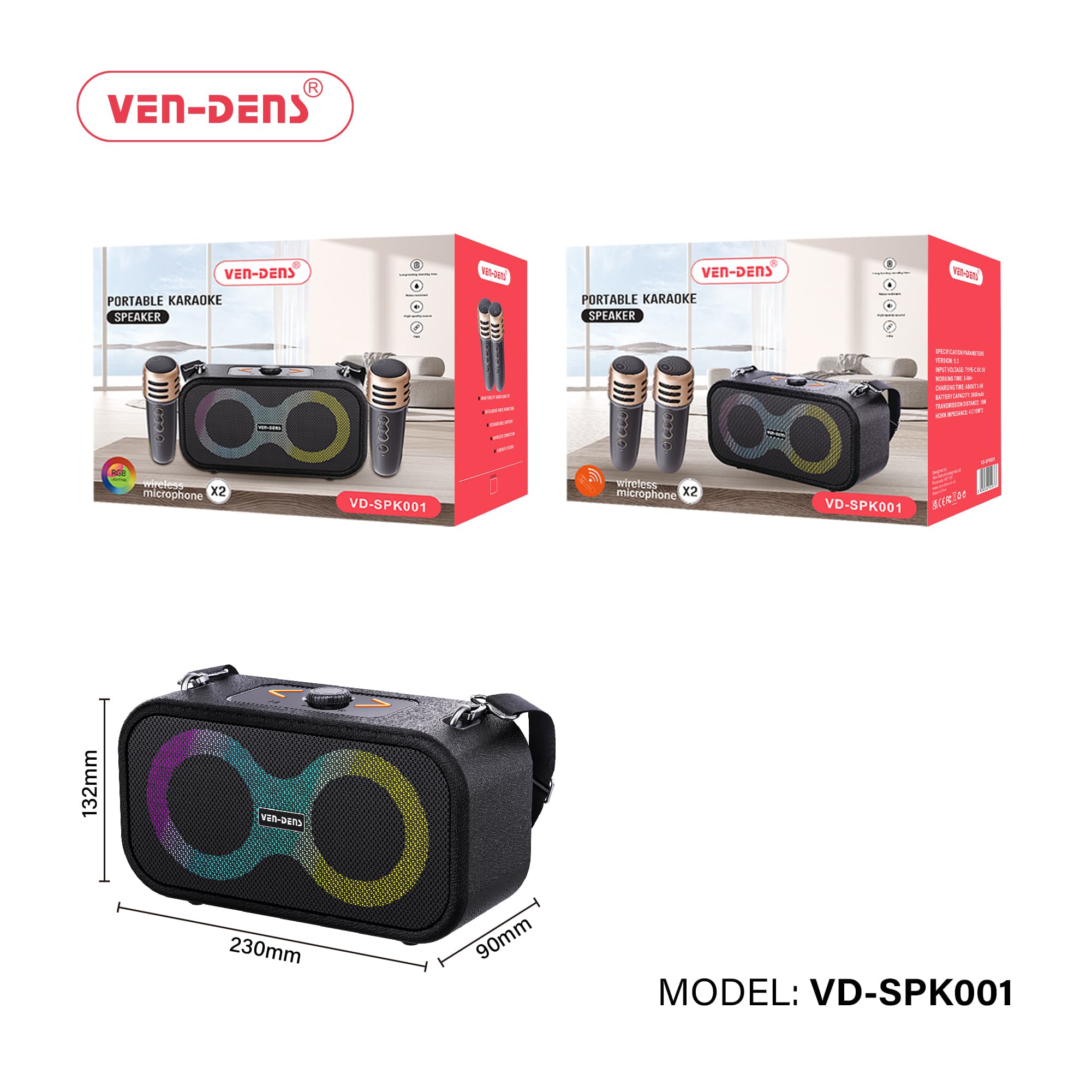 PORTABLE KARAOKE SPEAKER WITH 2x WIRELESS MICROPHONE (SPK002)