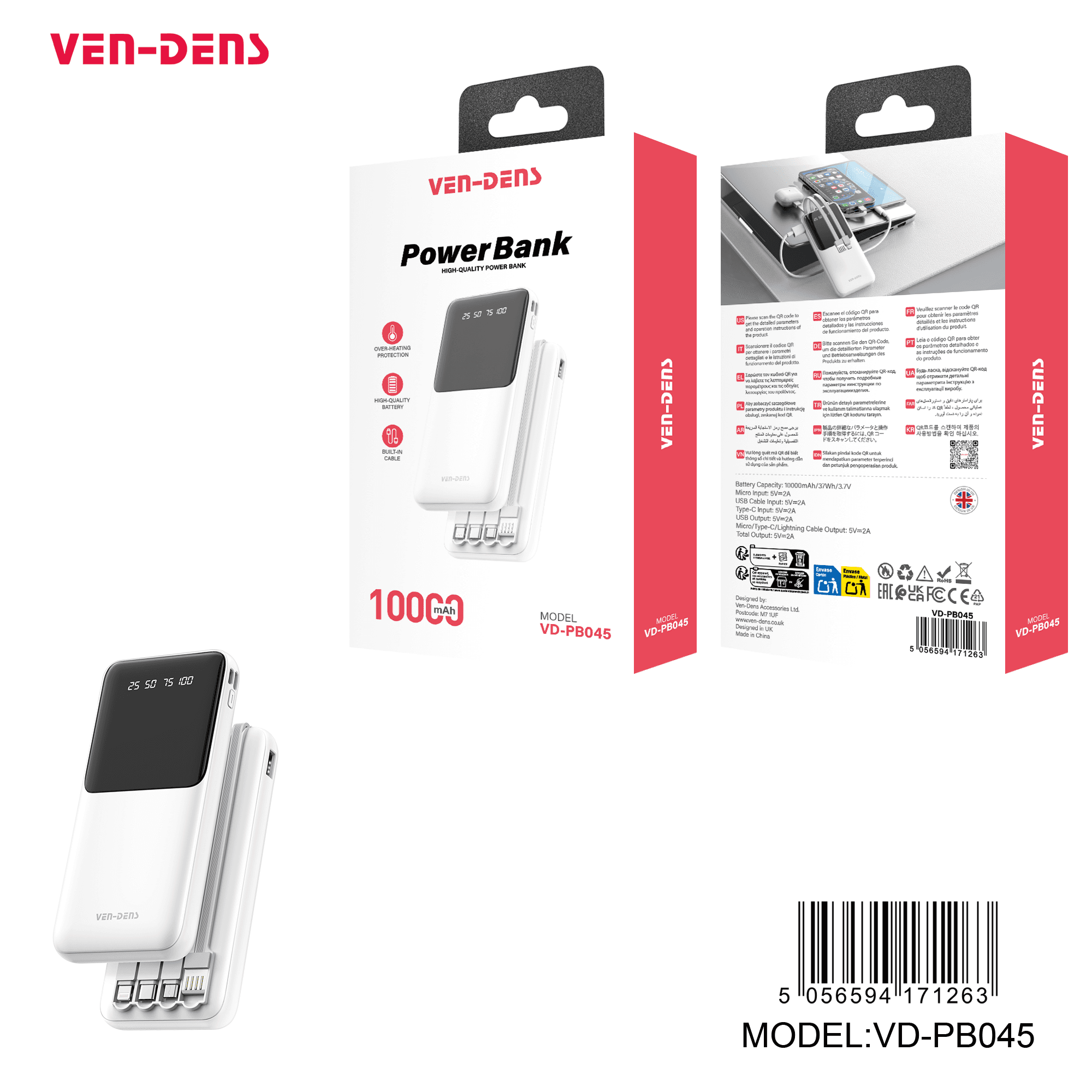 Power Bank 10000mAh 3IN1 Built in Charging Cables