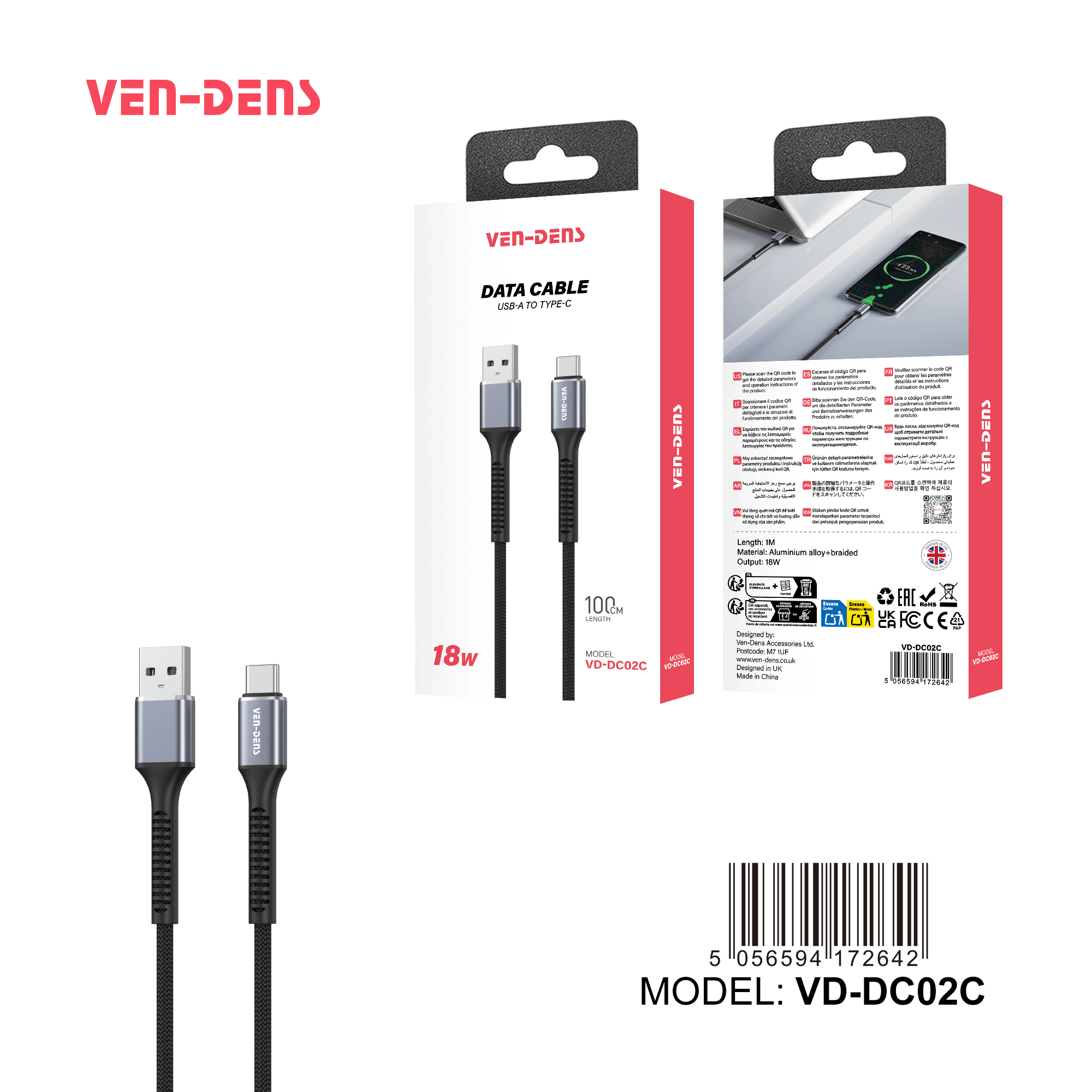 18W Cable USB A To TYPE C Cable