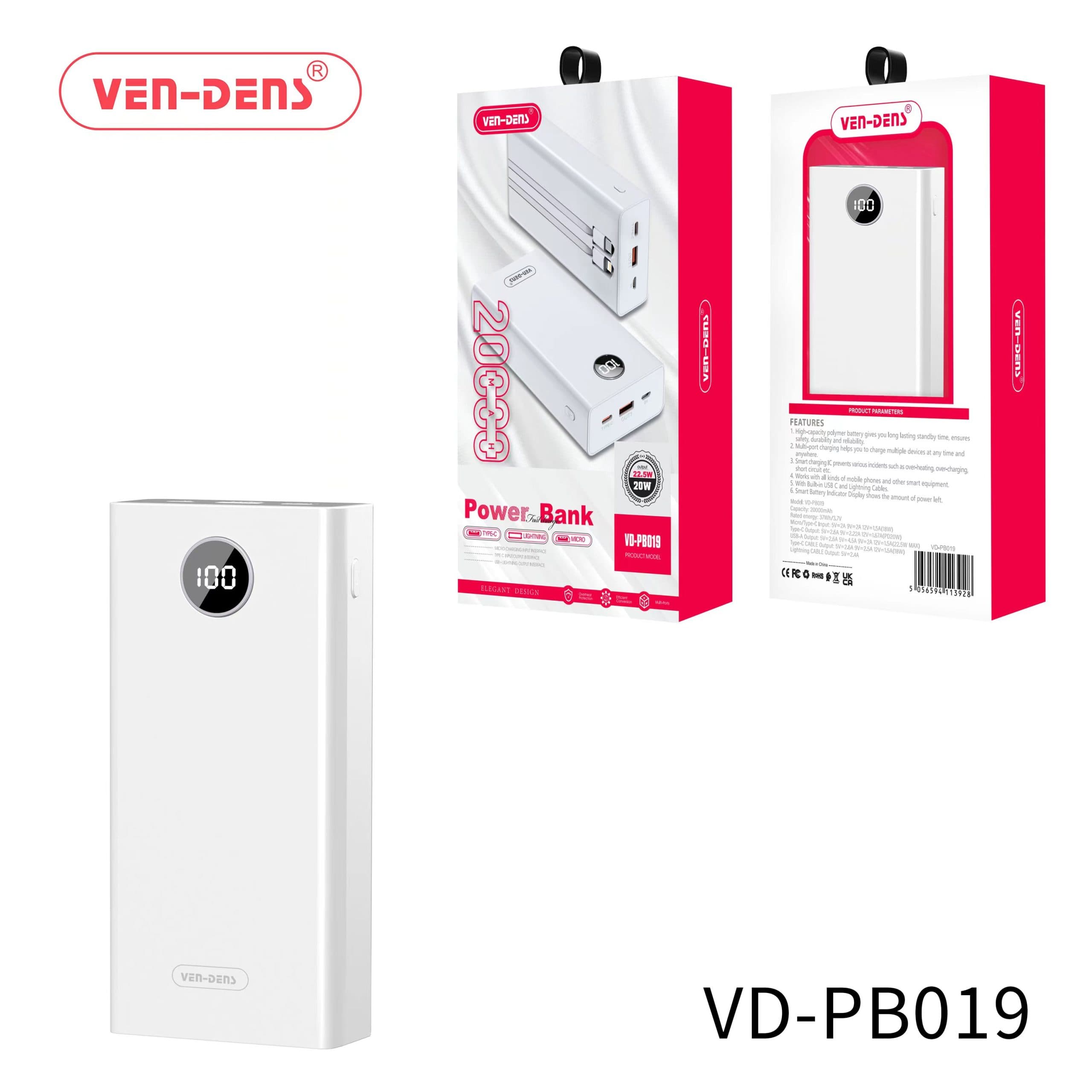 Power Bank 20000mAh Portable Charger 22.5W with Type c & Lightning Cable