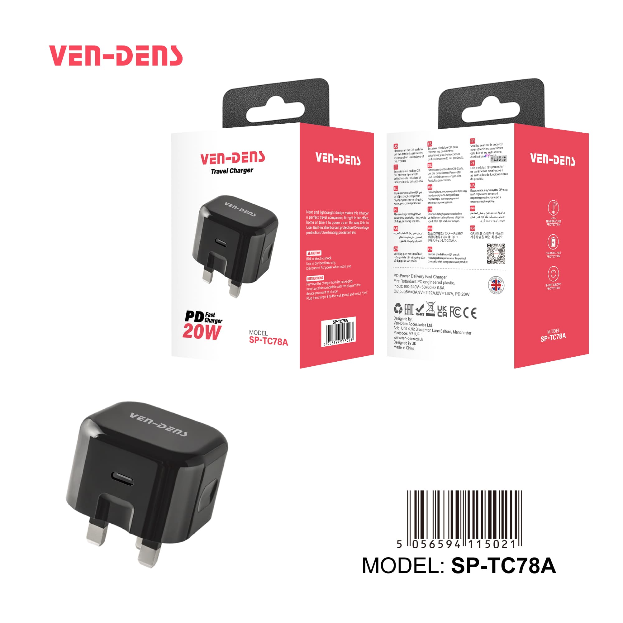 PD 20w Fast Charger Wall Plug (Black)