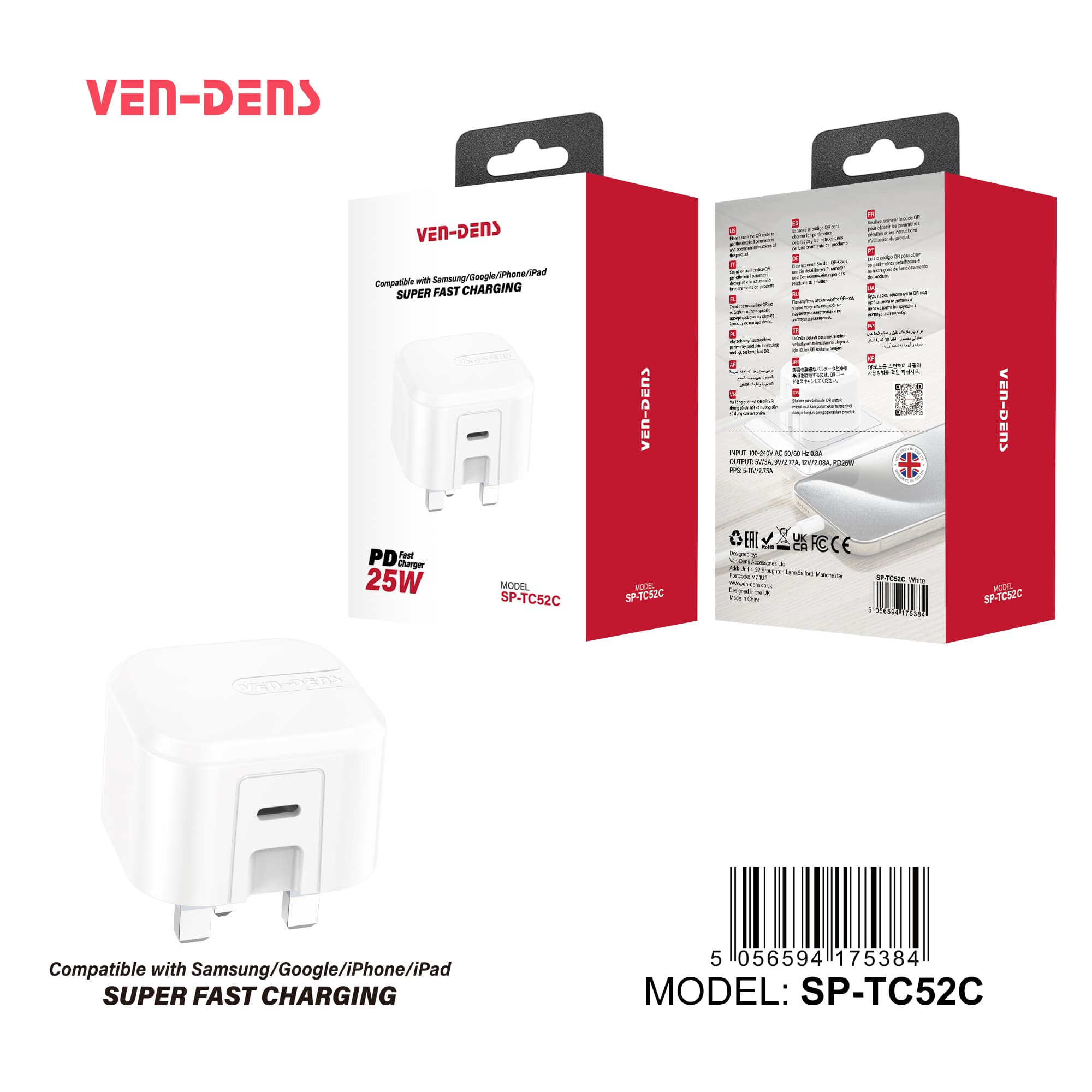 25W USB-C PD Fast Charger Plug – Super Fast Charging Wall Adapter for Samsung, Google, iPhone & iPad (Model: SP-TC52C)
