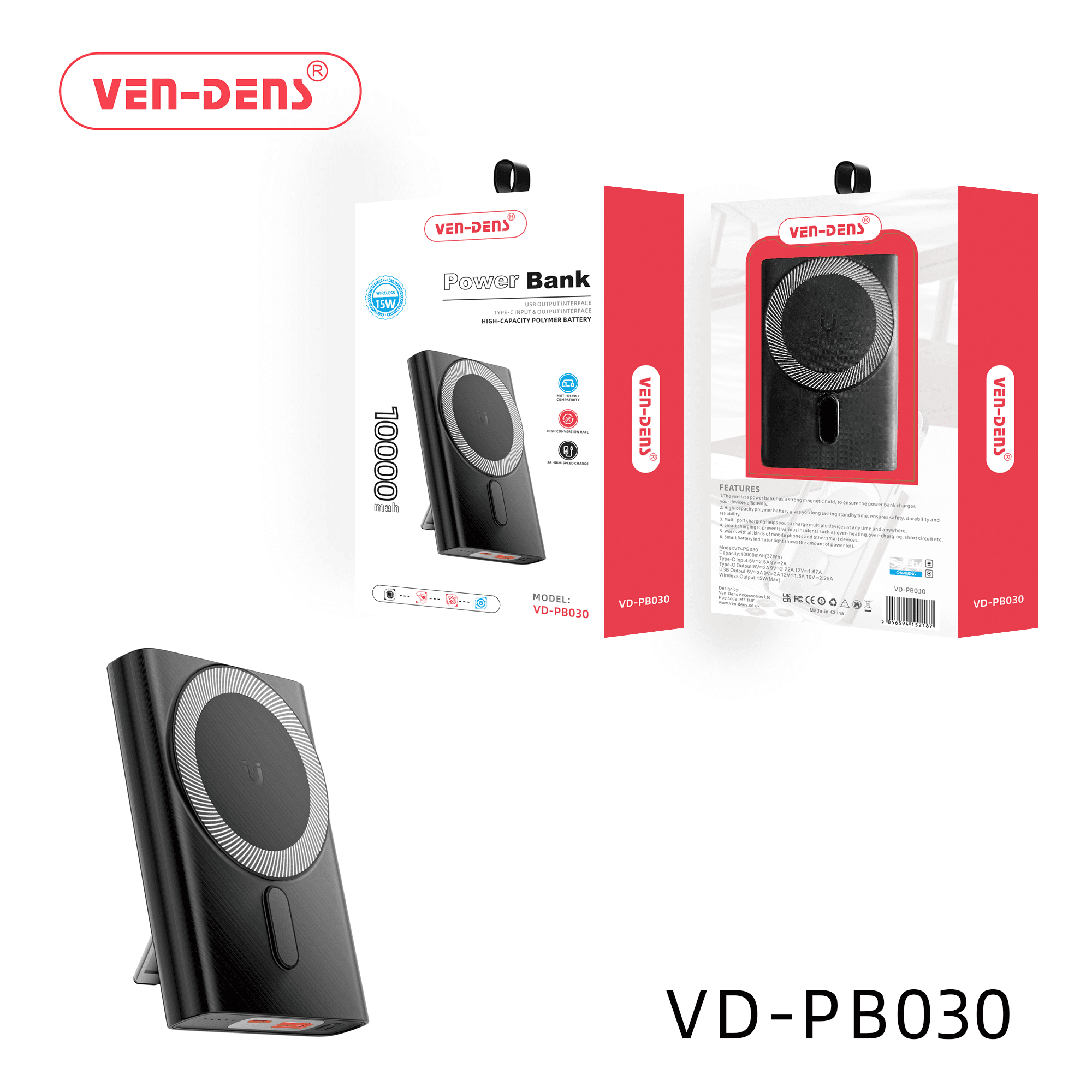 Power Bank 10000mAh 15w wireless powerbank with stand