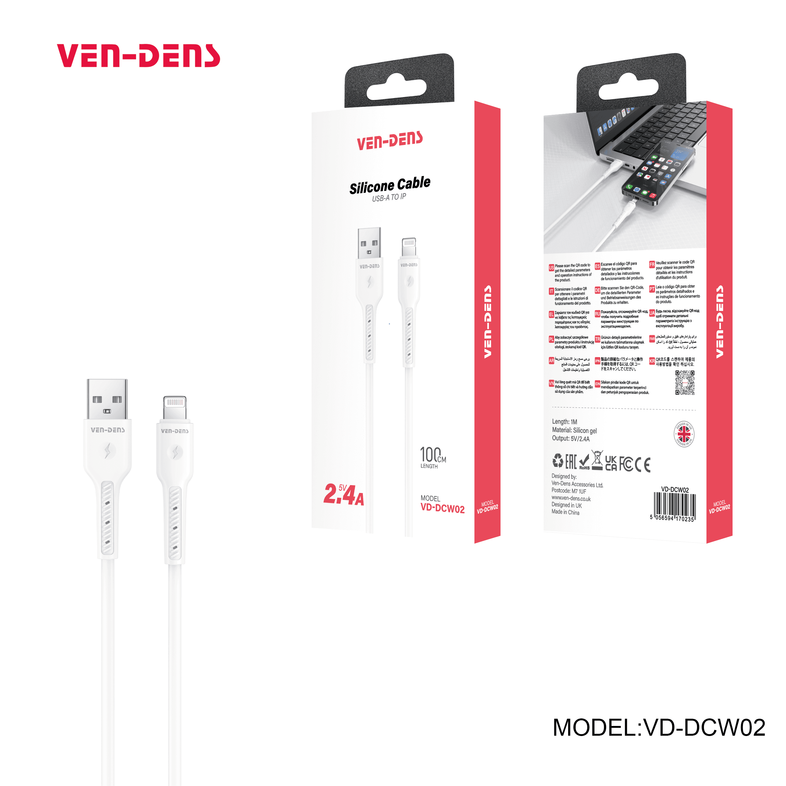 2.4A Silicone Cable USB A To iPhone Cable